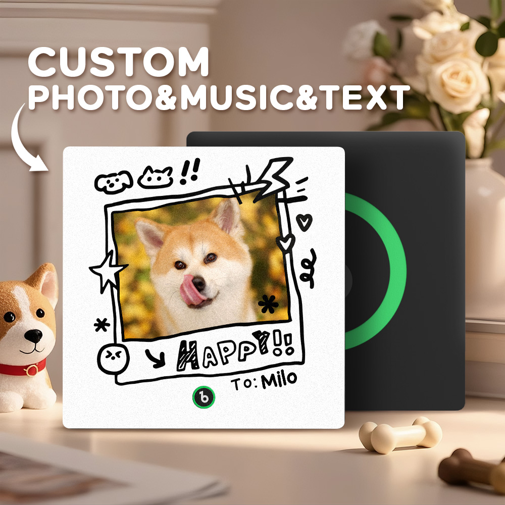 Magnete Da Frigorifero Con Foto E Nome Personalizzati, Cornice In Stile Graffiti, Adesivo Fotografico Da Parete Con Musica, Movimento Musicale Riproducibile, Regali Per Gli Amanti Degli Animali. - soufeelit