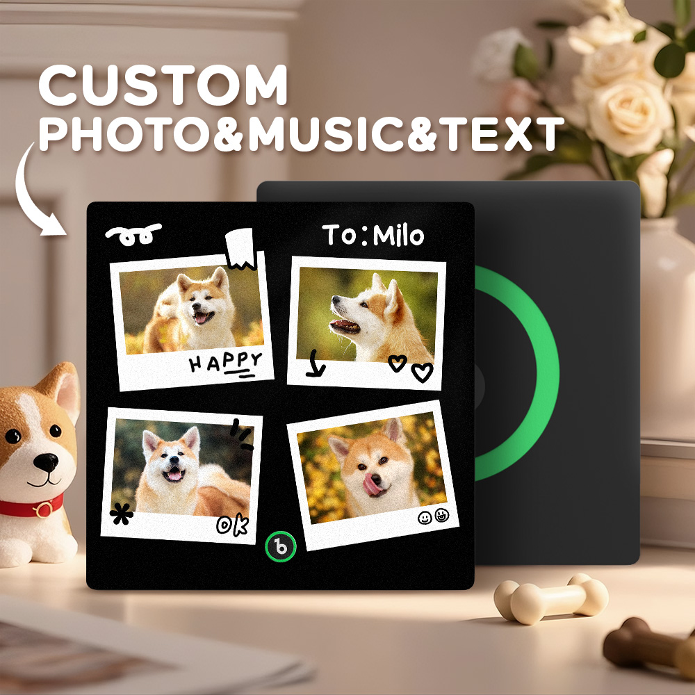 Cornice Magnetica Per Frigorifero Con 4 Foto E Nome Personalizzati, Adesivo Da Parete Con Foto Musicale, Fotografia Con Movimento Musicale, Regalo Di Anniversario - soufeelit