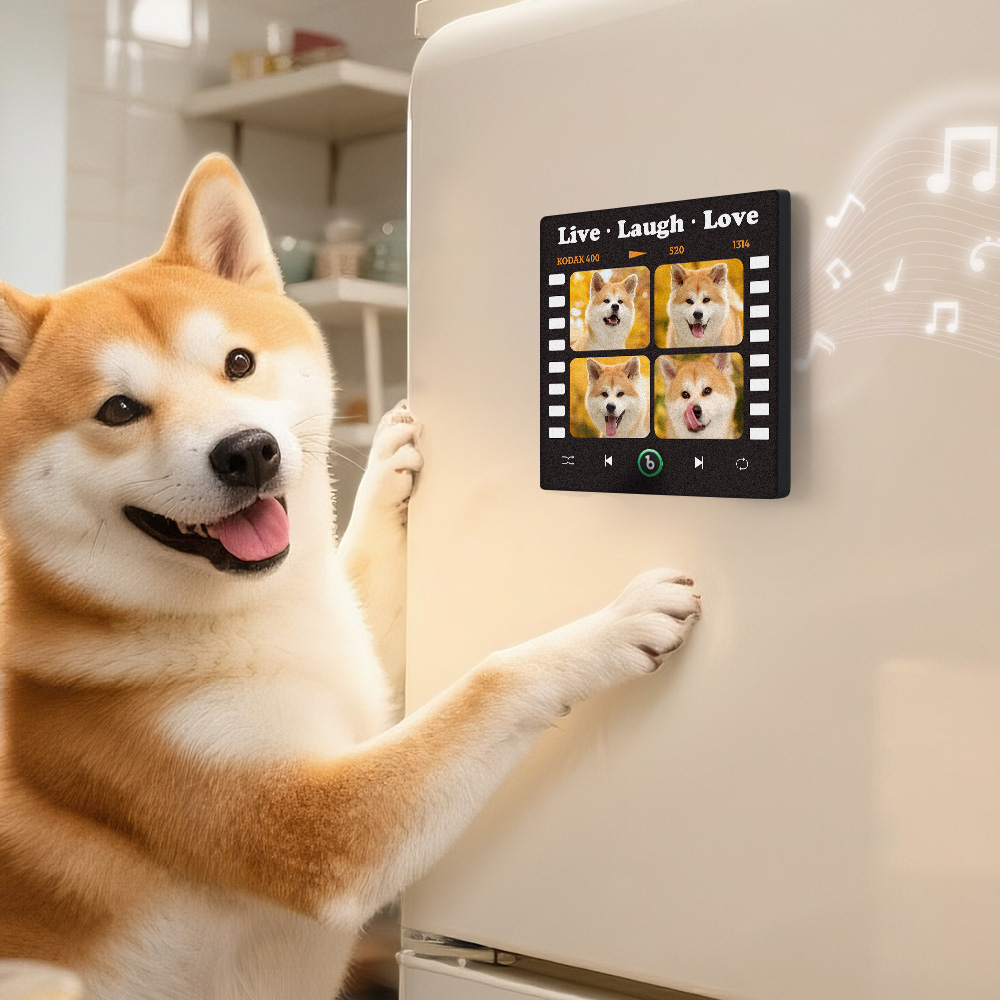 Magnete Da Frigorifero Con 4 Foto E Testo Musicali Personalizzati, Adesivo Fotografico Da Parete Con Movimento Musicale Riproducibile, Regalo Per Animali Domestici - soufeelit
