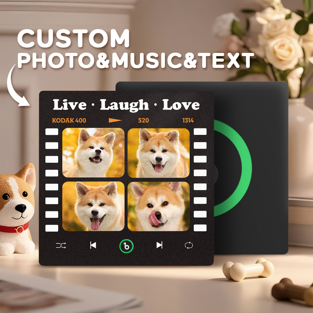 Magnete Da Frigorifero Con 4 Foto E Testo Musicali Personalizzati, Adesivo Fotografico Da Parete Con Movimento Musicale Riproducibile, Regalo Per Animali Domestici - soufeelit