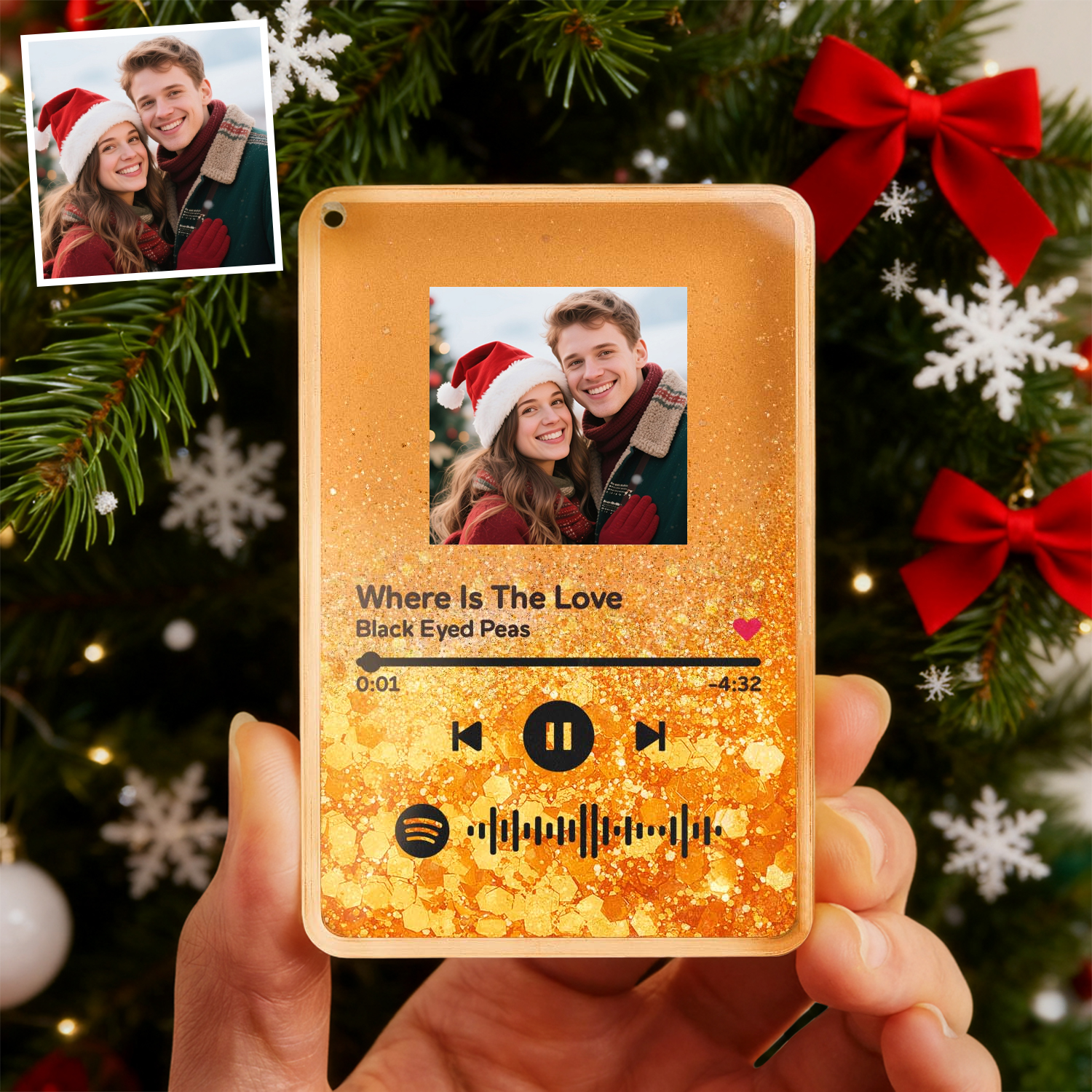 Foto Personalizzata E Magnete Per Frigorifero In Acrilico Glitterato Con Musica Spotify, Regalo Personalizzato Per Coppia