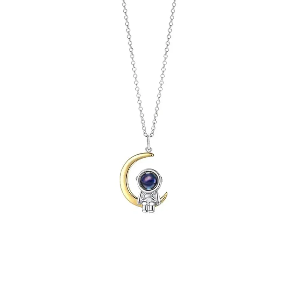 Collana Con Proiezione Personalizzata Astronauta Spazio Luna Stella Coppia Regali