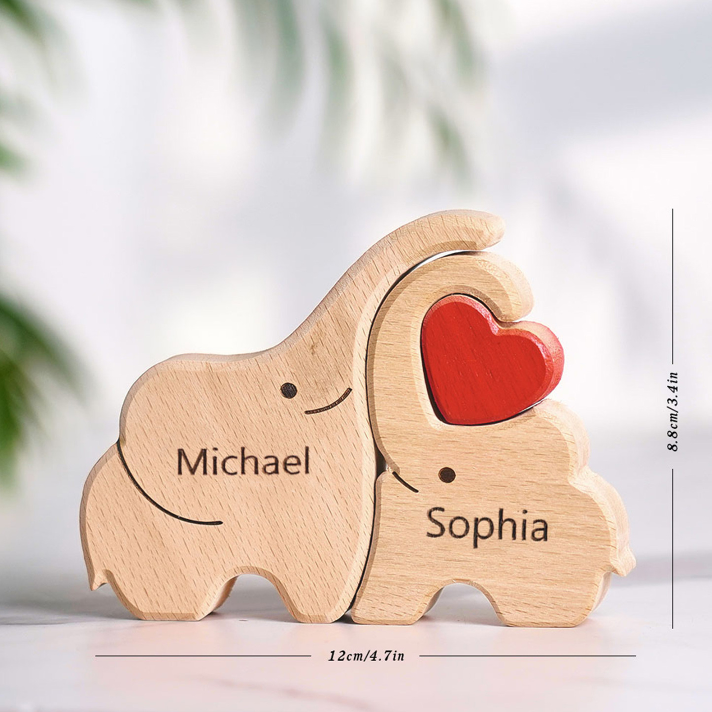 Puzzle natalizio personalizzato con elefante in legno per famiglia, regalo, nomi personalizzati, decorazioni per la casa, regali per l'inaugurazione della casa