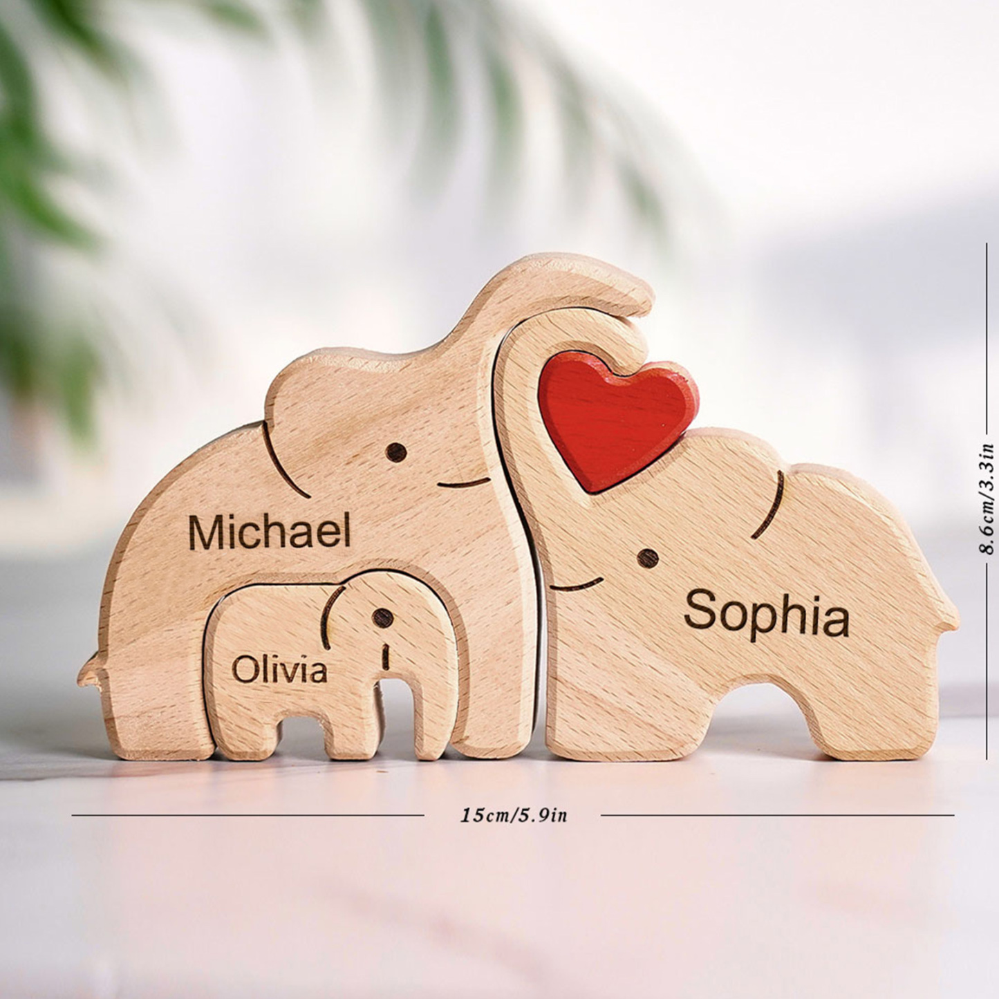 Puzzle natalizio personalizzato con elefante in legno per famiglia, regalo, nomi personalizzati, decorazioni per la casa, regali per l'inaugurazione della casa