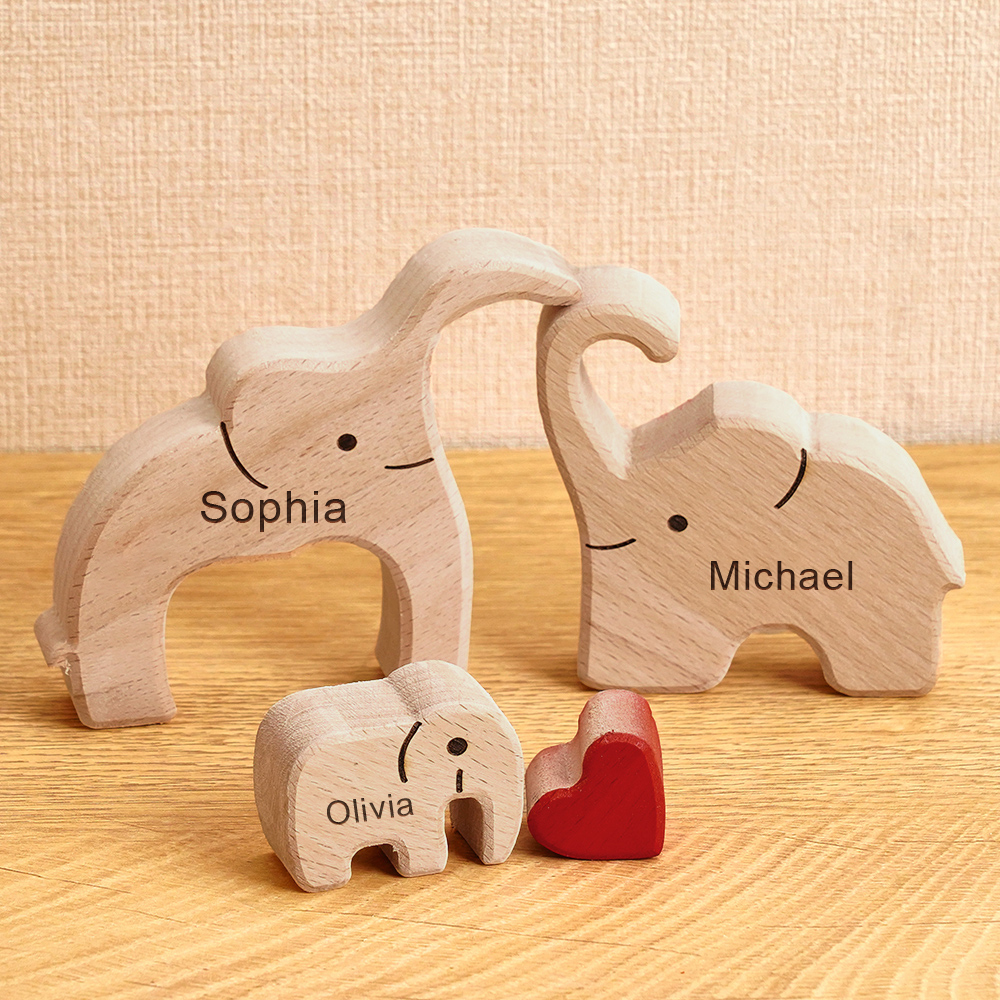 Puzzle natalizio personalizzato con elefante in legno per famiglia, regalo, nomi personalizzati, decorazioni per la casa, regali per l'inaugurazione della casa