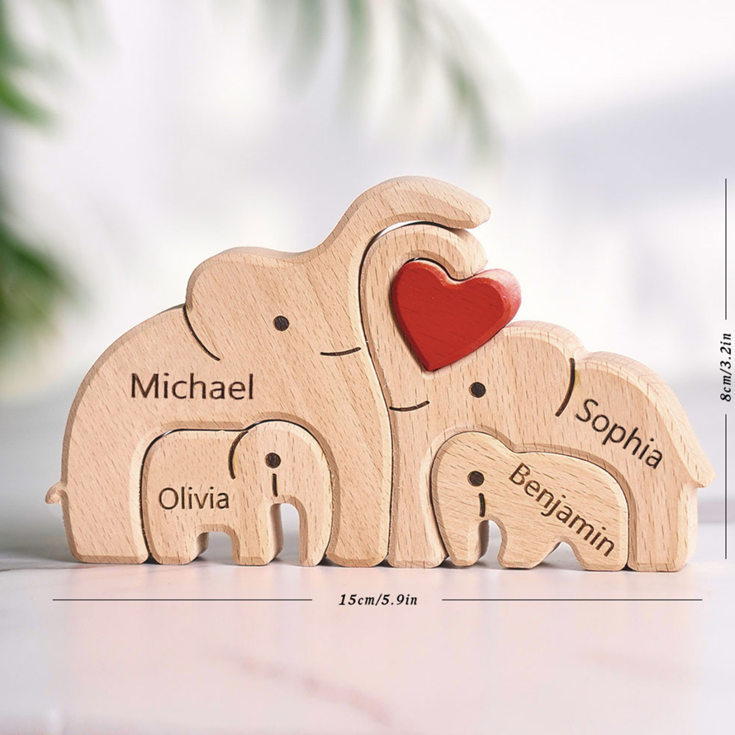 Puzzle natalizio personalizzato con elefante in legno per famiglia, regalo, nomi personalizzati, decorazioni per la casa, regali per l'inaugurazione della casa
