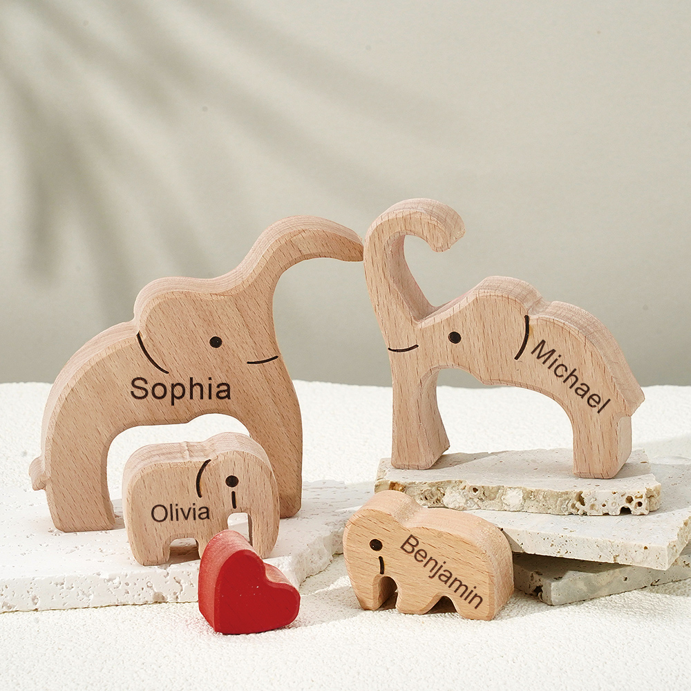 Puzzle natalizio personalizzato con elefante in legno per famiglia, regalo, nomi personalizzati, decorazioni per la casa, regali per l'inaugurazione della casa