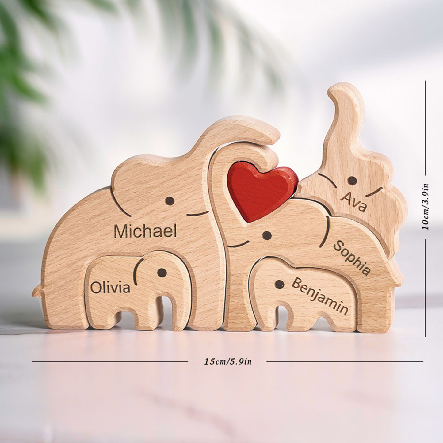 Puzzle natalizio personalizzato con elefante in legno per famiglia, regalo, nomi personalizzati, decorazioni per la casa, regali per l'inaugurazione della casa