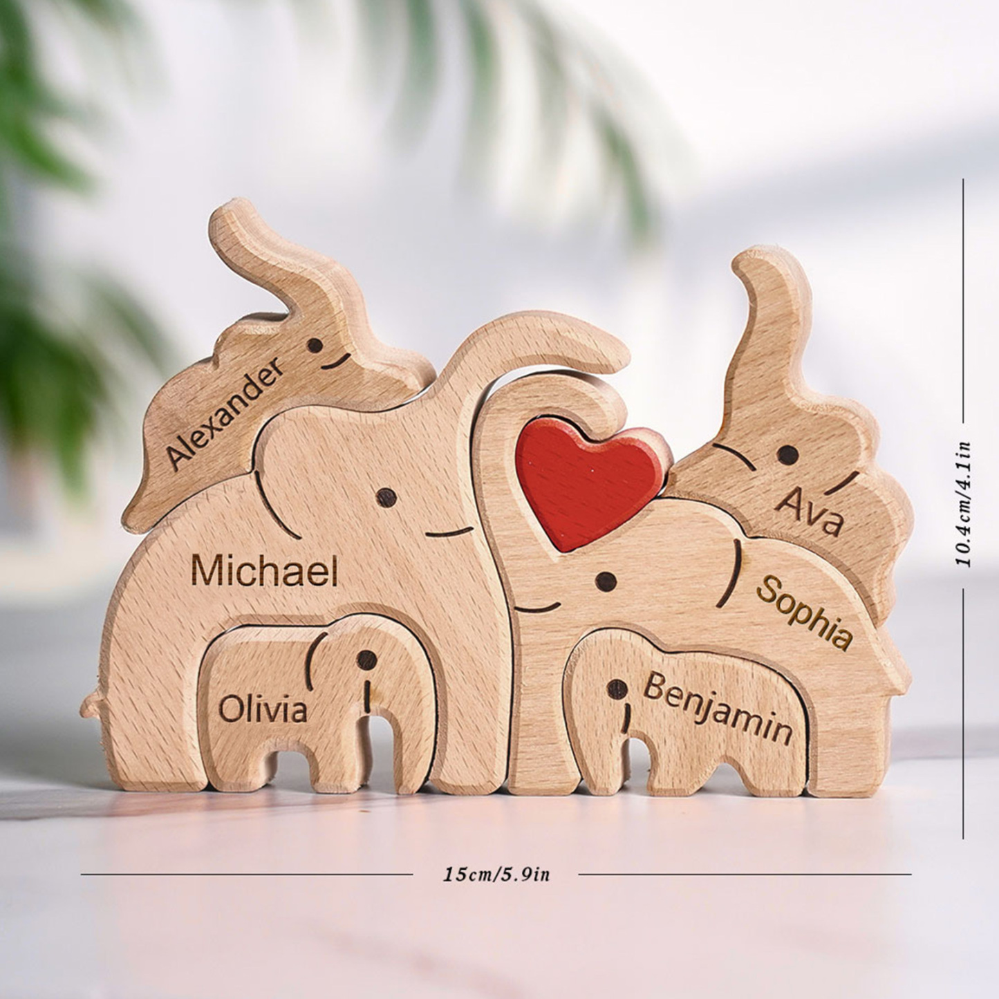 Puzzle natalizio personalizzato con elefante in legno per famiglia, regalo, nomi personalizzati, decorazioni per la casa, regali per l'inaugurazione della casa