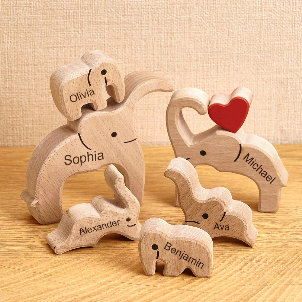 Puzzle natalizio personalizzato con elefante in legno per famiglia, regalo, nomi personalizzati, decorazioni per la casa, regali per l'inaugurazione della casa