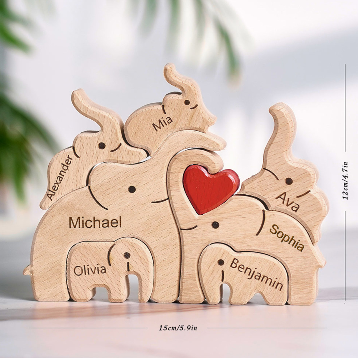 Puzzle natalizio personalizzato con elefante in legno per famiglia, regalo, nomi personalizzati, decorazioni per la casa, regali per l'inaugurazione della casa