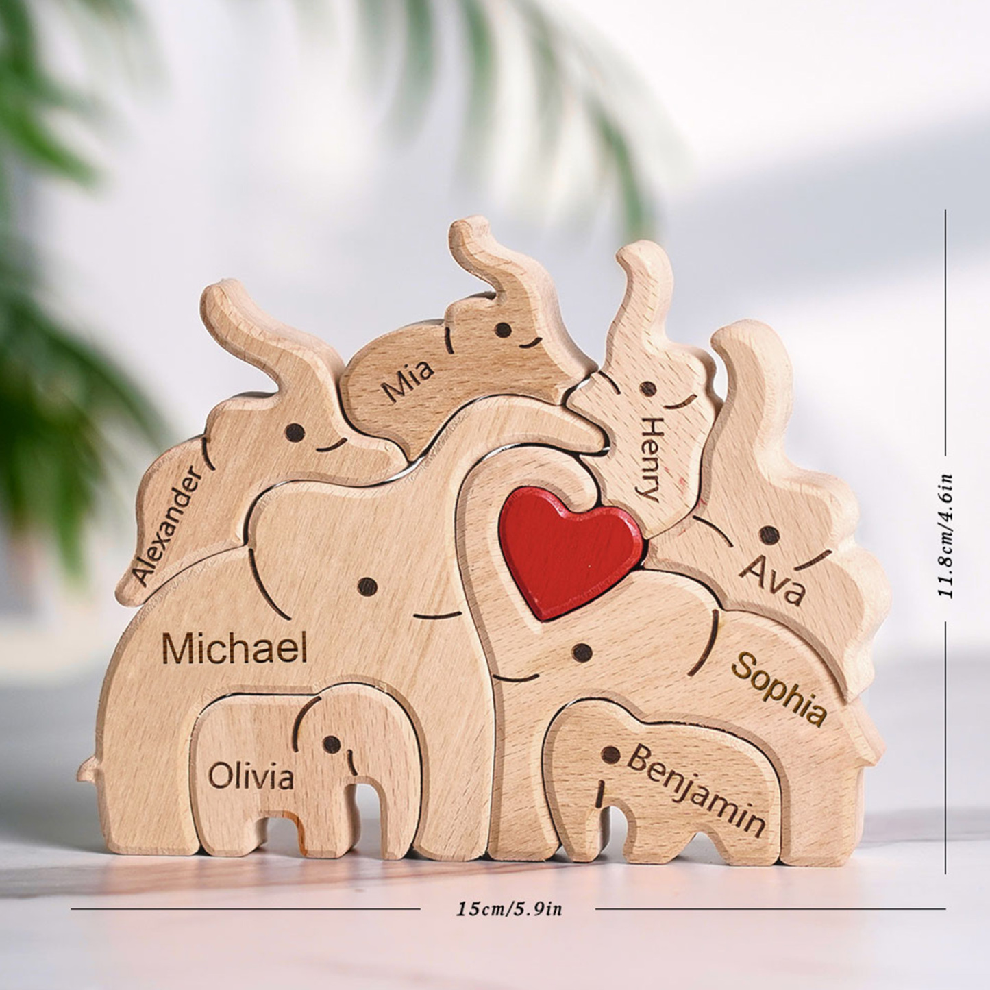 Puzzle natalizio personalizzato con elefante in legno per famiglia, regalo, nomi personalizzati, decorazioni per la casa, regali per l'inaugurazione della casa