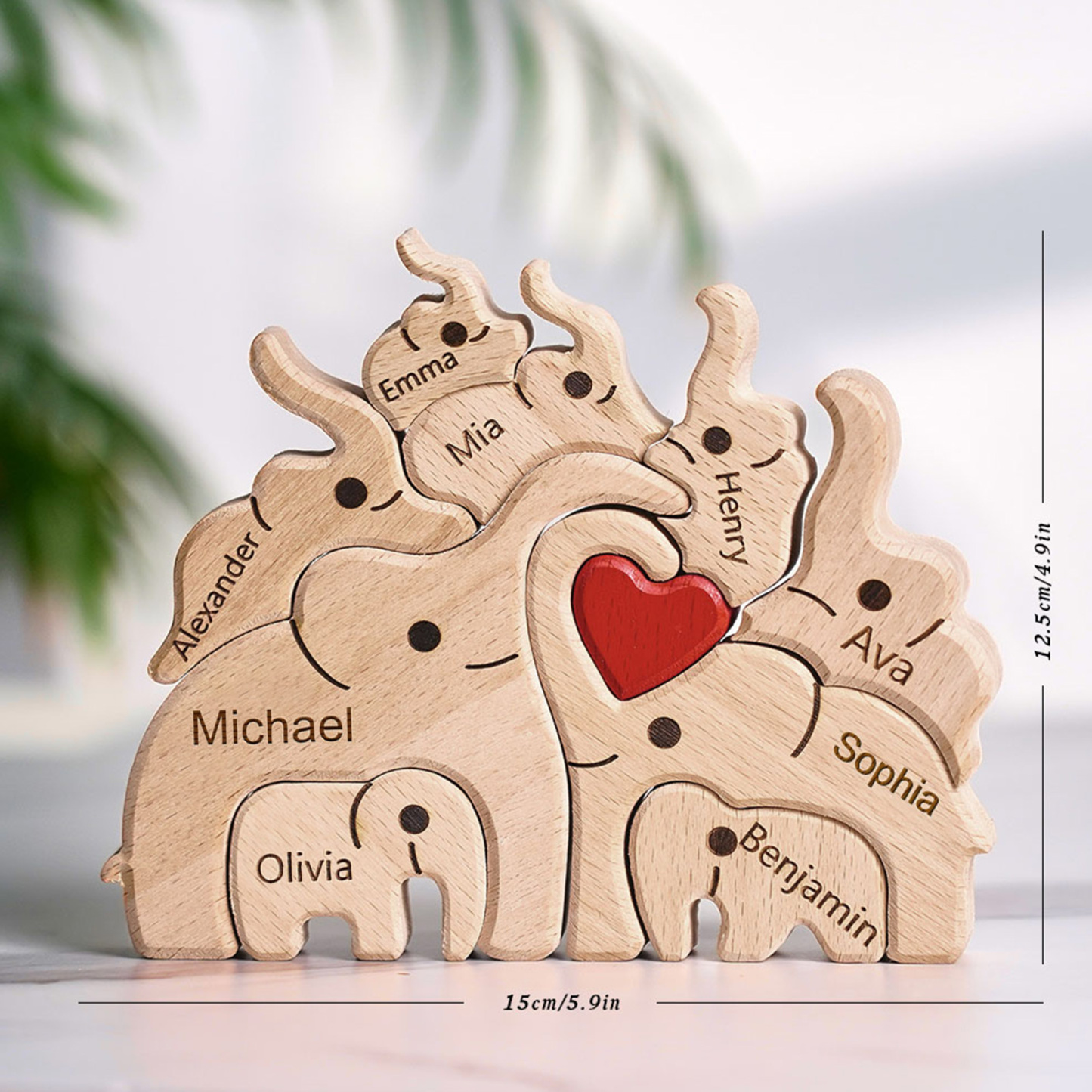 Puzzle natalizio personalizzato con elefante in legno per famiglia, regalo, nomi personalizzati, decorazioni per la casa, regali per l'inaugurazione della casa