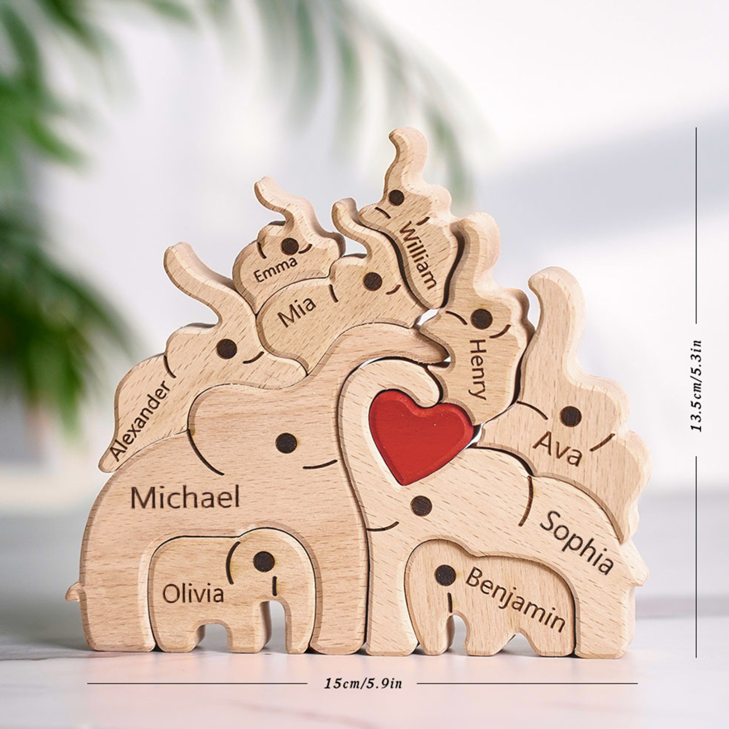 Puzzle natalizio personalizzato con elefante in legno per famiglia, regalo, nomi personalizzati, decorazioni per la casa, regali per l'inaugurazione della casa