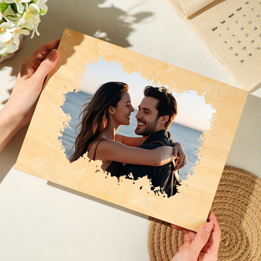 Ritratto Di Coppia Personalizzato Foto Personalizzata Su Legno Foto Incisa Su Legno Stile Acquerello Arte Murale Personalizzata - soufeelit
