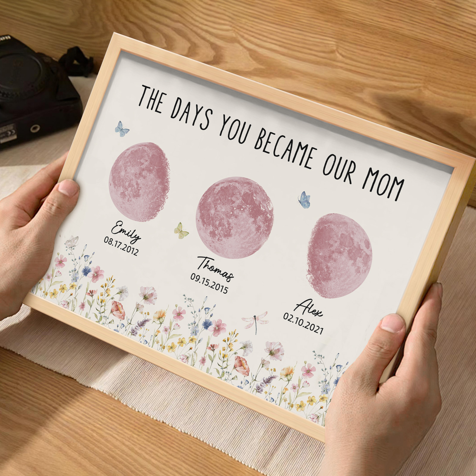 Fase Lunare Rosa Personalizzata, Luna Di Nascita Personalizzata, Bellissima Collina Di Notte Con Nomi Di Bambini, Regali Ideali Per La Festa Della Mamma. - soufeelit