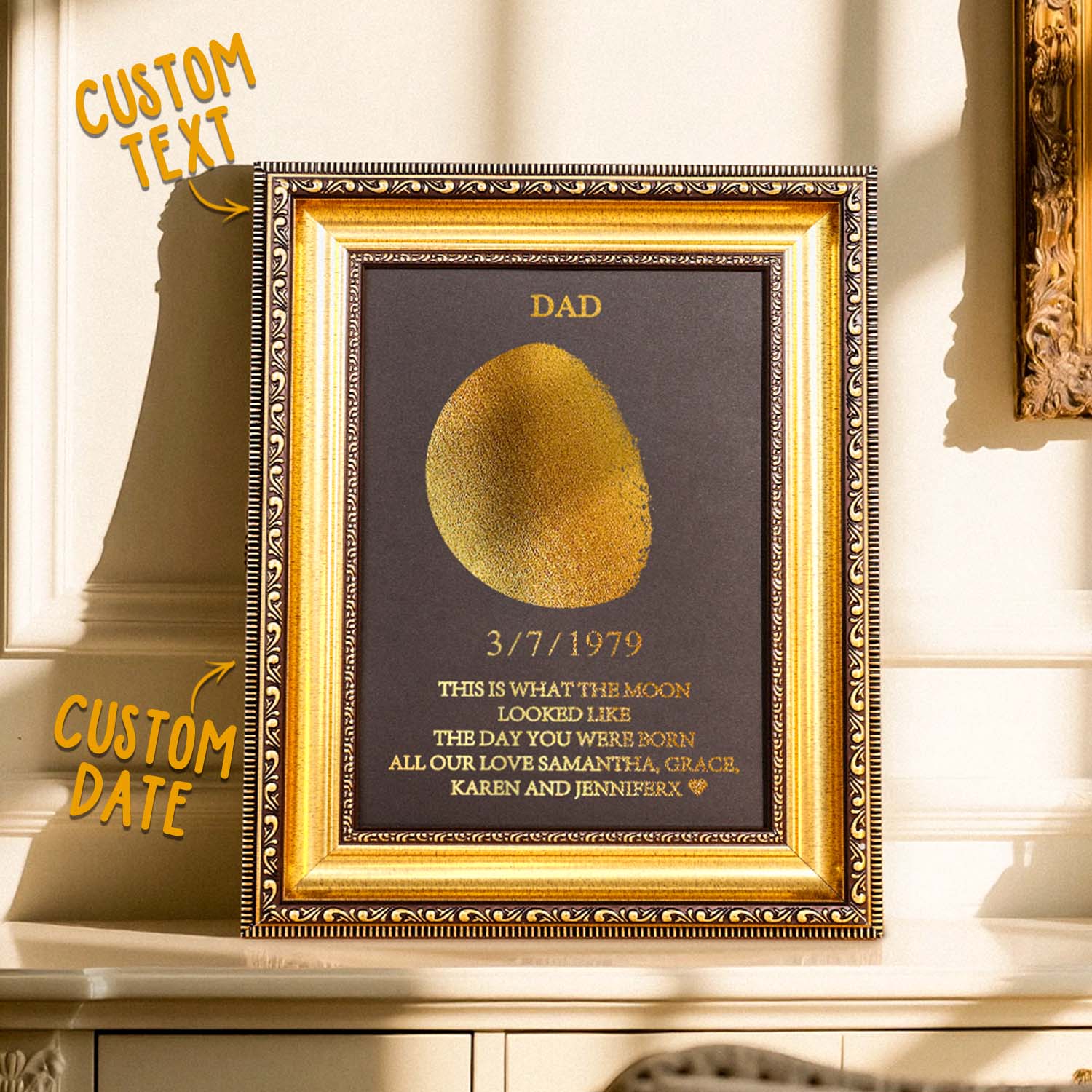 Cornice Personalizzata Con Fasi Lunari E Data Di Nascita, Regalo Ideale Per Papà, Regali Per La Festa Del Papà - soufeelit