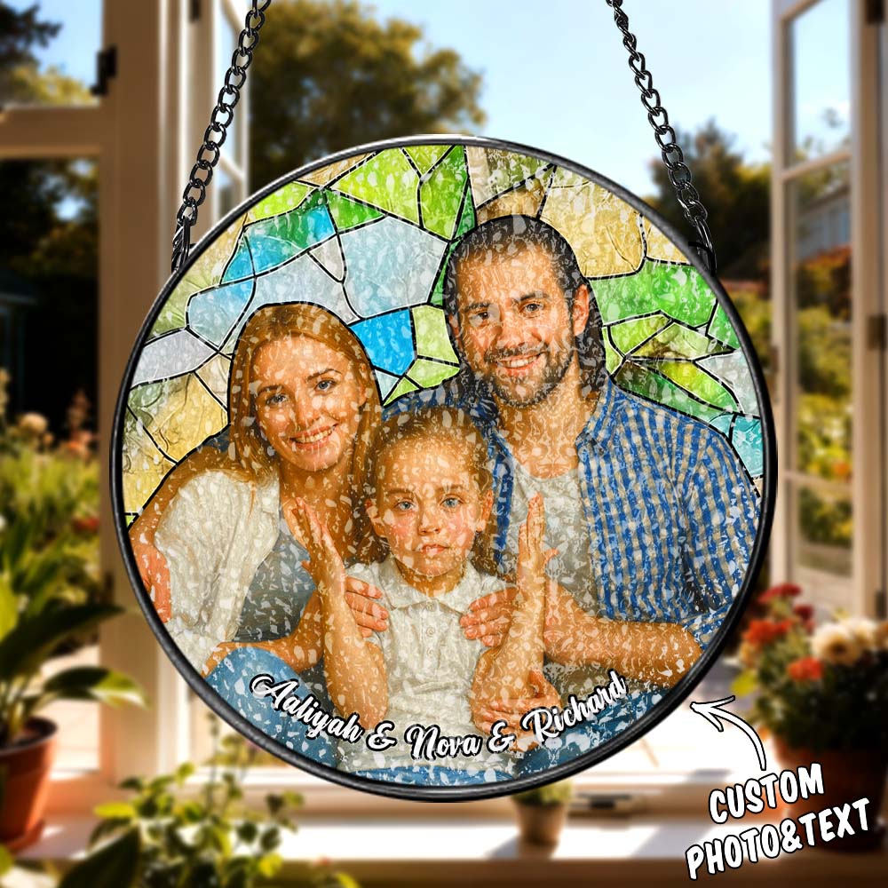 Acchiappasole Personalizzato Con Foto Da Appendere, Ritratto Di Famiglia Personalizzato, Acchiappasole In Vetro Colorato, Regalo Per La Famiglia - soufeelit