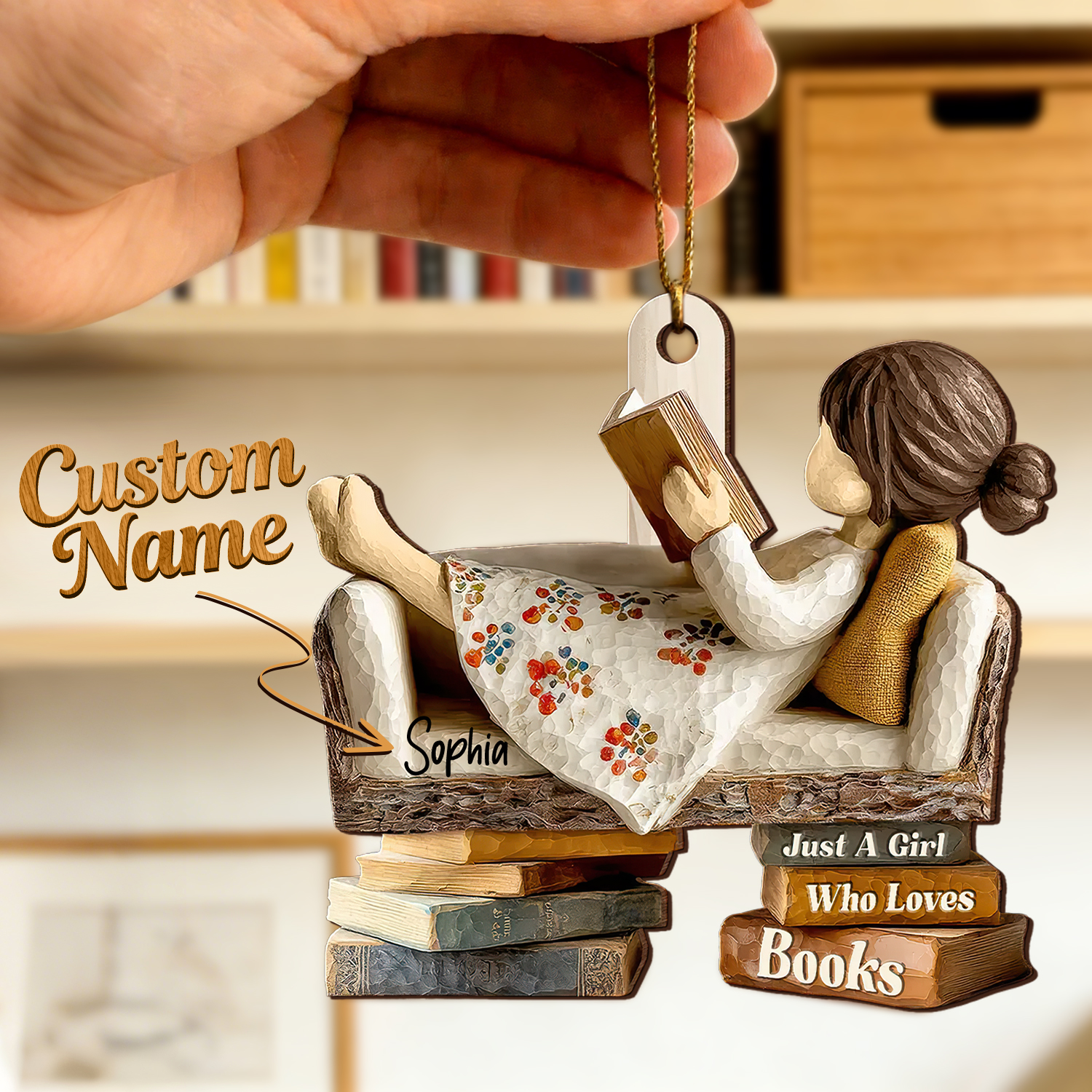 Ornamento In Legno Personalizzato Per Amanti Dei Libri Che Leggono Un Libro Sul Divano, Regalo Di Natale Per Amanti Dei Libri - soufeelit