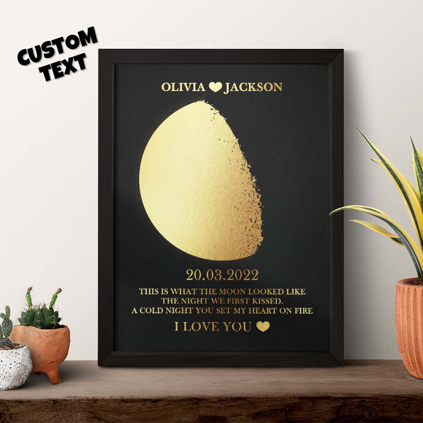 Cornice In Legno Con Stampa Personalizzata Delle Fasi Lunari, Cornice In Legno, Nome E Testo Personalizzati, Regalo Per La Famiglia - soufeelit