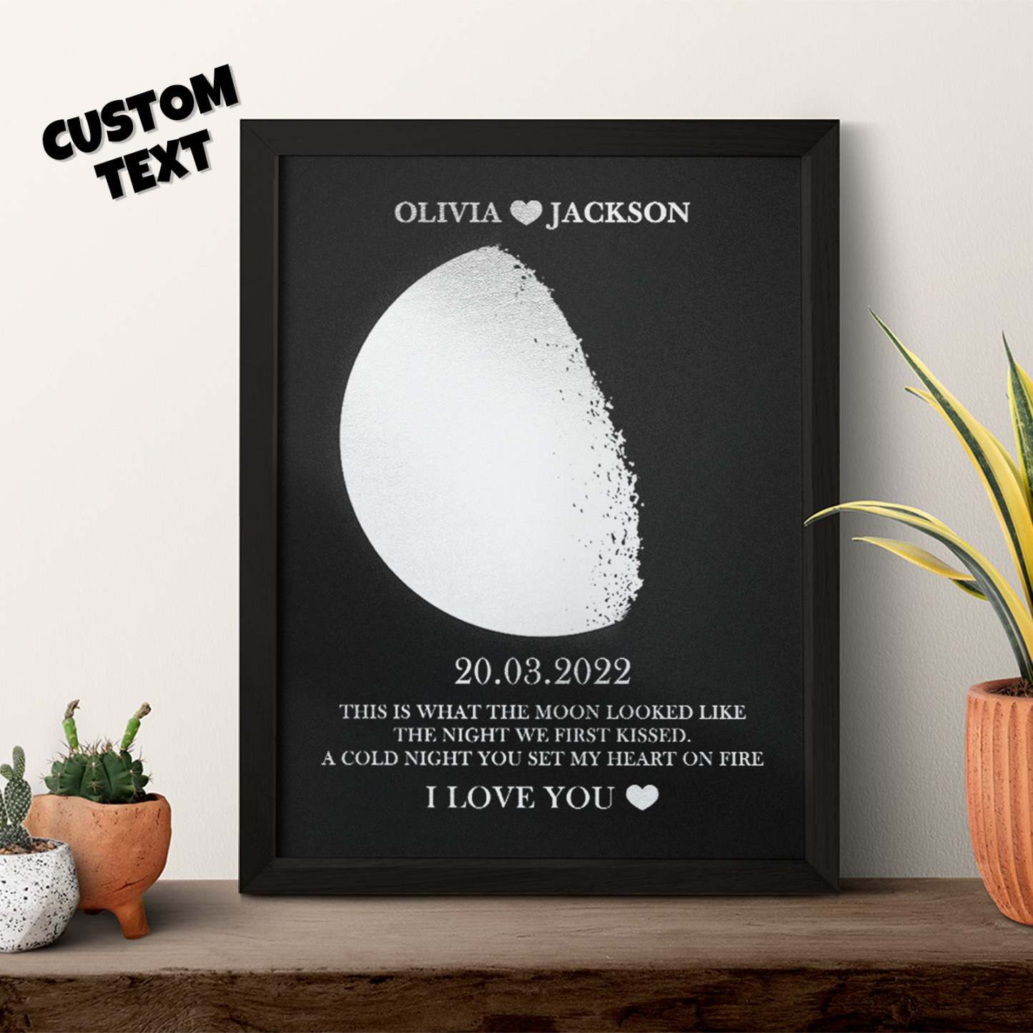 Cornice In Legno Con Stampa Personalizzata Delle Fasi Lunari, Cornice In Legno, Nome E Testo Personalizzati, Regalo Per La Famiglia - soufeelit