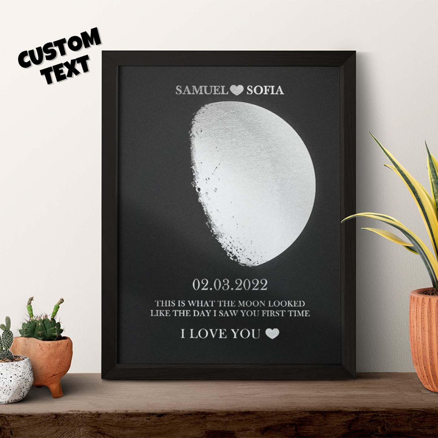 Cornice In Legno Con Stampa Personalizzata Delle Fasi Lunari, Cornice In Legno, Nome E Testo Personalizzati, Regalo Per La Famiglia - soufeelit
