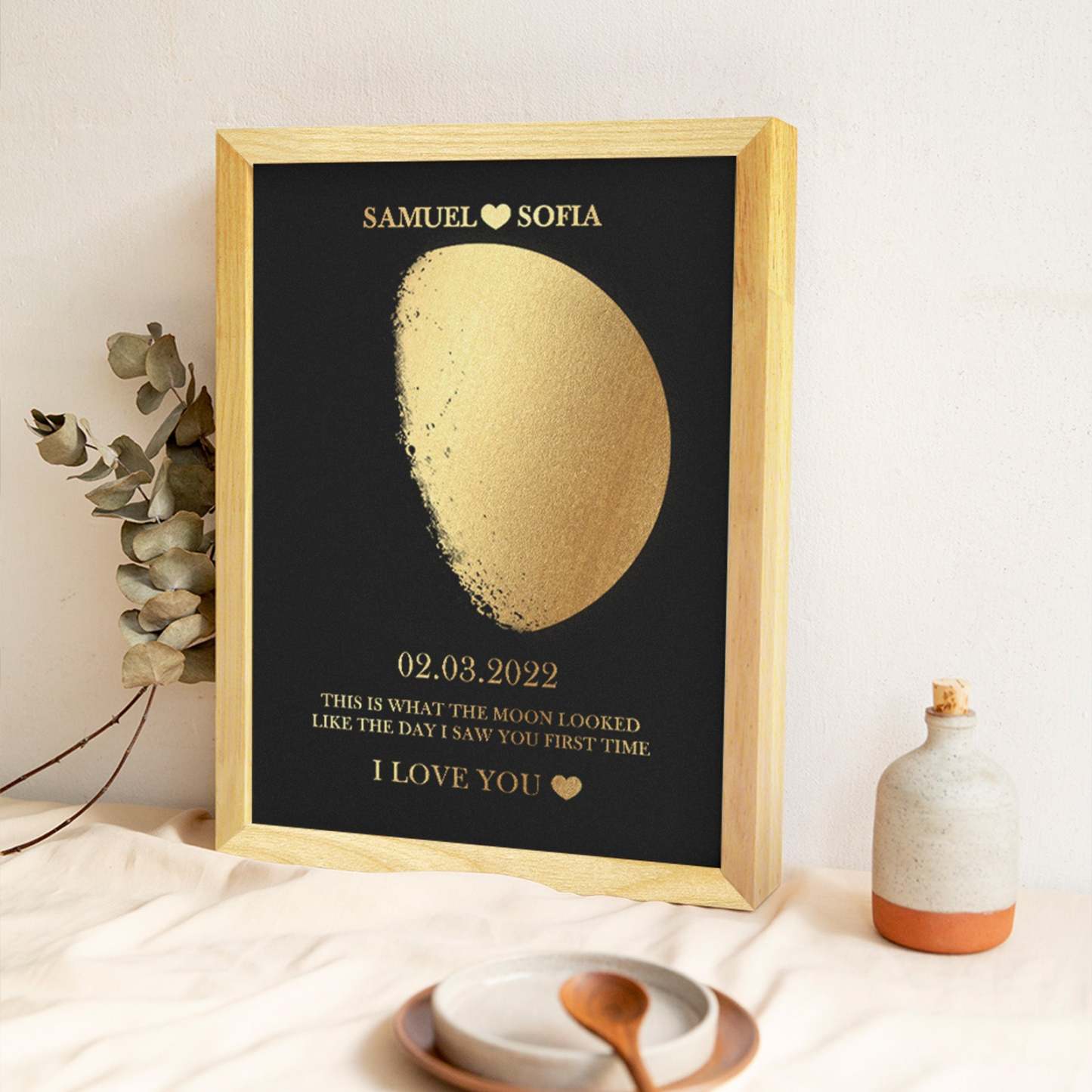 Cornice In Legno Con Stampa Personalizzata Delle Fasi Lunari, Cornice In Legno, Nome E Testo Personalizzati, Regalo Per La Famiglia - soufeelit