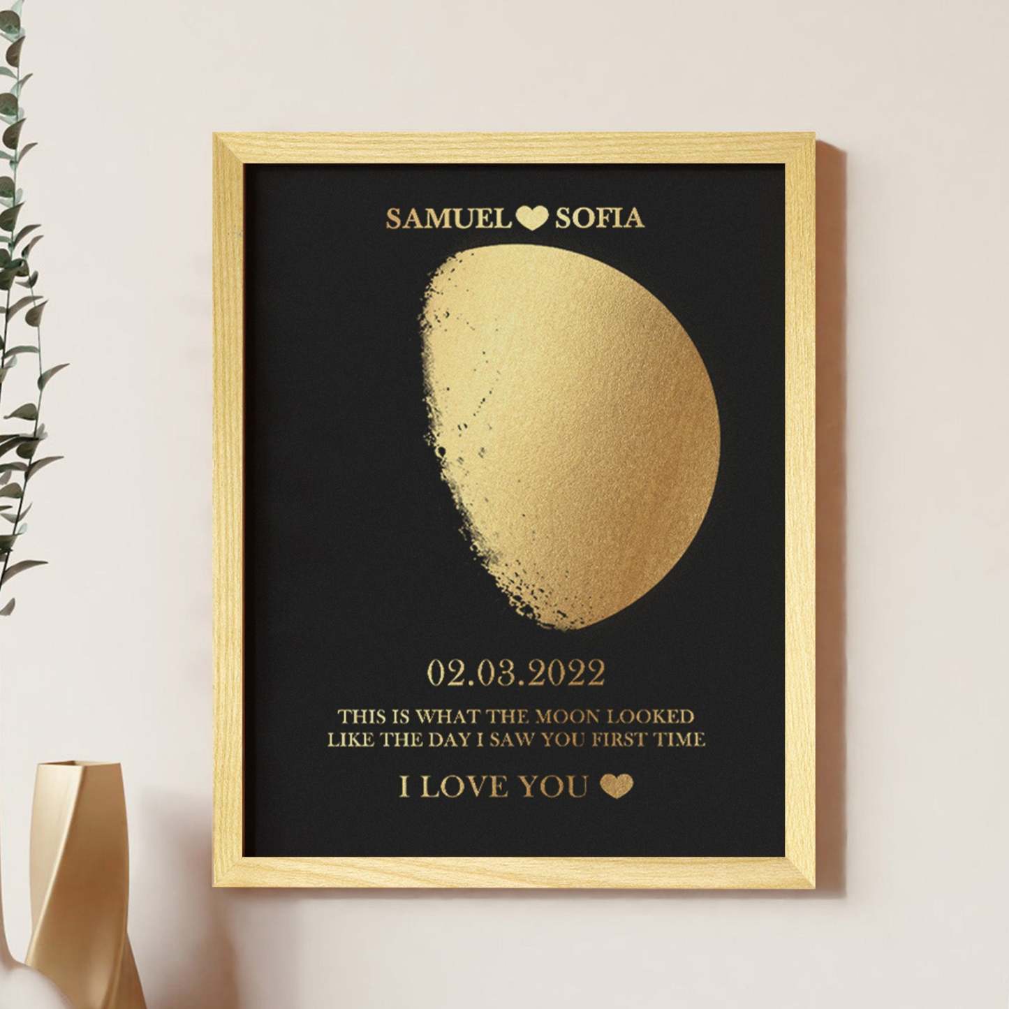 Cornice In Legno Con Stampa Personalizzata Delle Fasi Lunari, Cornice In Legno, Nome E Testo Personalizzati, Regalo Per La Famiglia - soufeelit