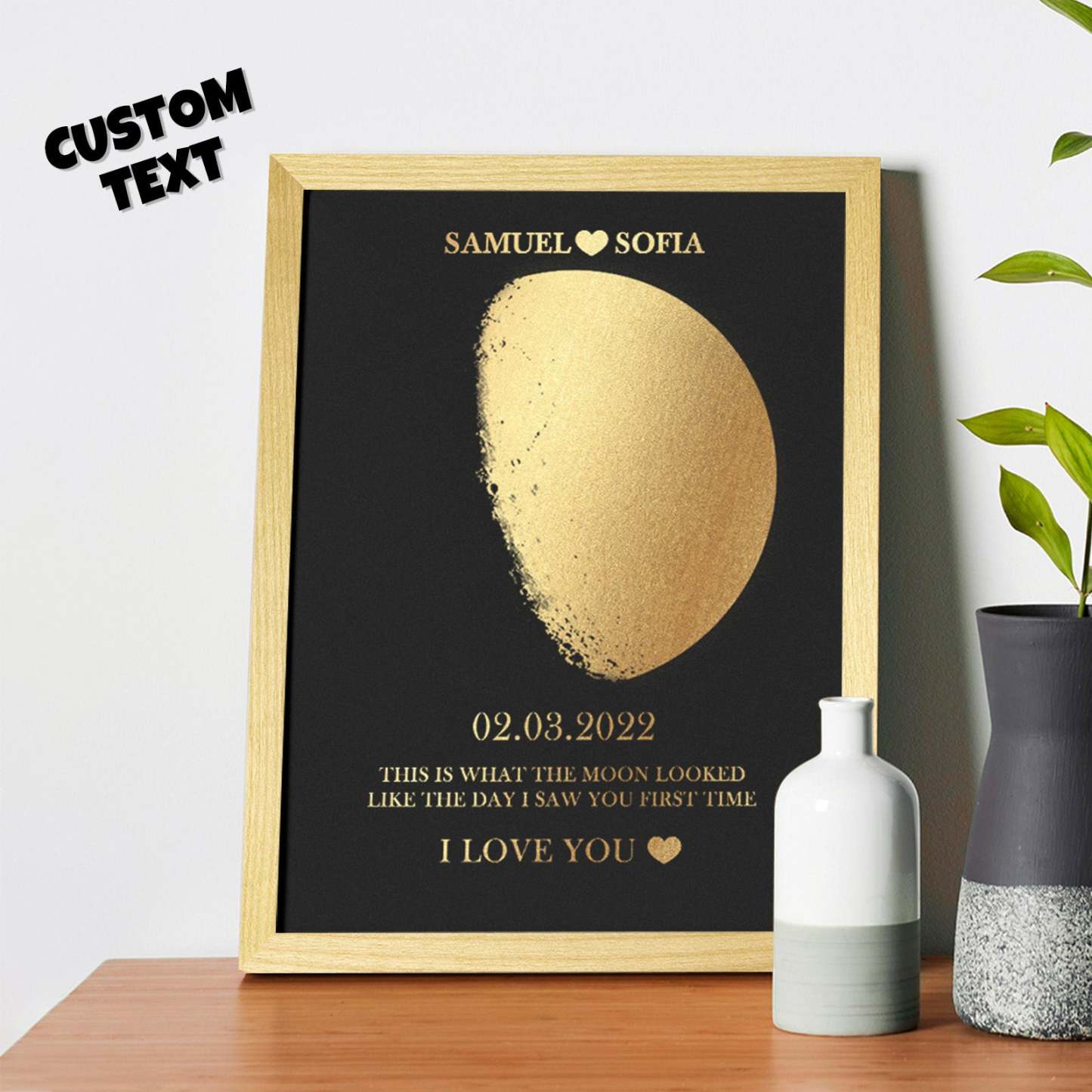 Cornice In Legno Con Stampa Personalizzata Delle Fasi Lunari, Cornice In Legno, Nome E Testo Personalizzati, Regalo Per La Famiglia - soufeelit