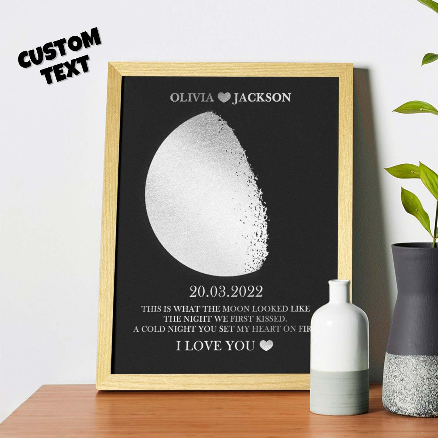 Cornice In Legno Con Stampa Personalizzata Delle Fasi Lunari, Cornice In Legno, Nome E Testo Personalizzati, Regalo Per La Famiglia - soufeelit