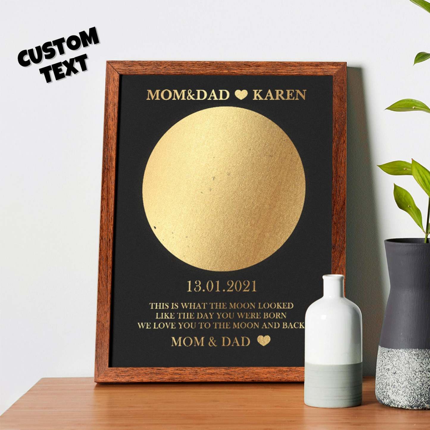 Cornice In Legno Con Stampa Personalizzata Delle Fasi Lunari, Cornice In Legno, Nome E Testo Personalizzati, Regalo Per La Famiglia - soufeelit