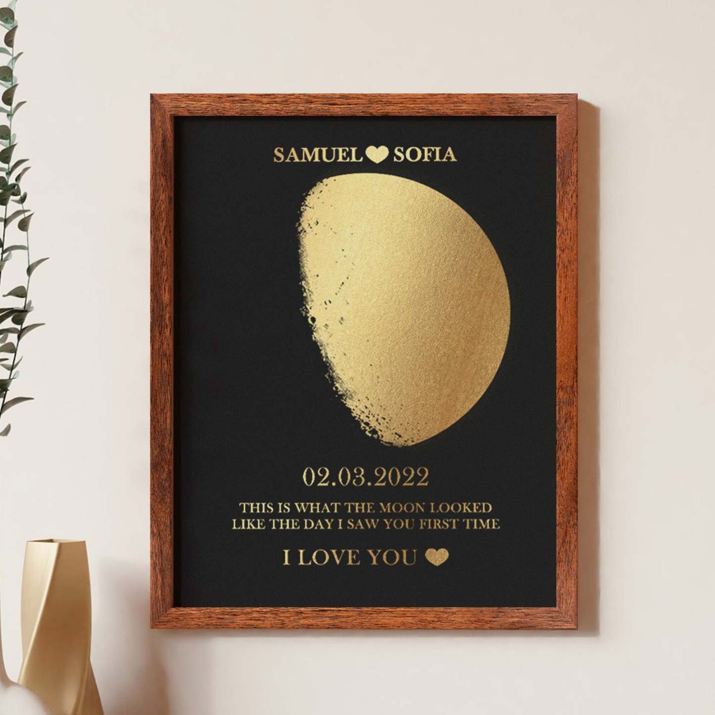 Cornice In Legno Con Stampa Personalizzata Delle Fasi Lunari, Cornice In Legno, Nome E Testo Personalizzati, Regalo Per La Famiglia - soufeelit