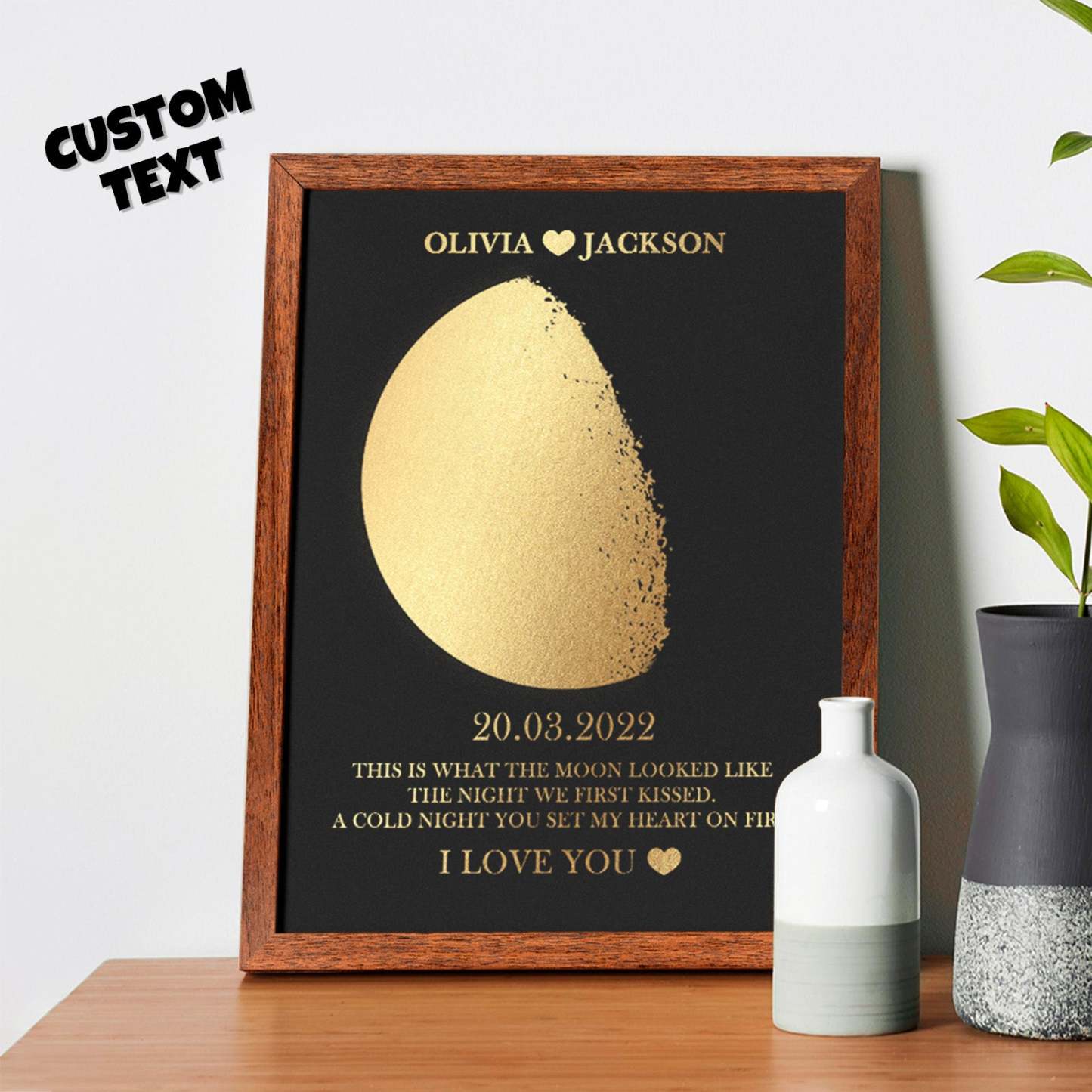 Cornice In Legno Con Stampa Personalizzata Delle Fasi Lunari, Cornice In Legno, Nome E Testo Personalizzati, Regalo Per La Famiglia - soufeelit