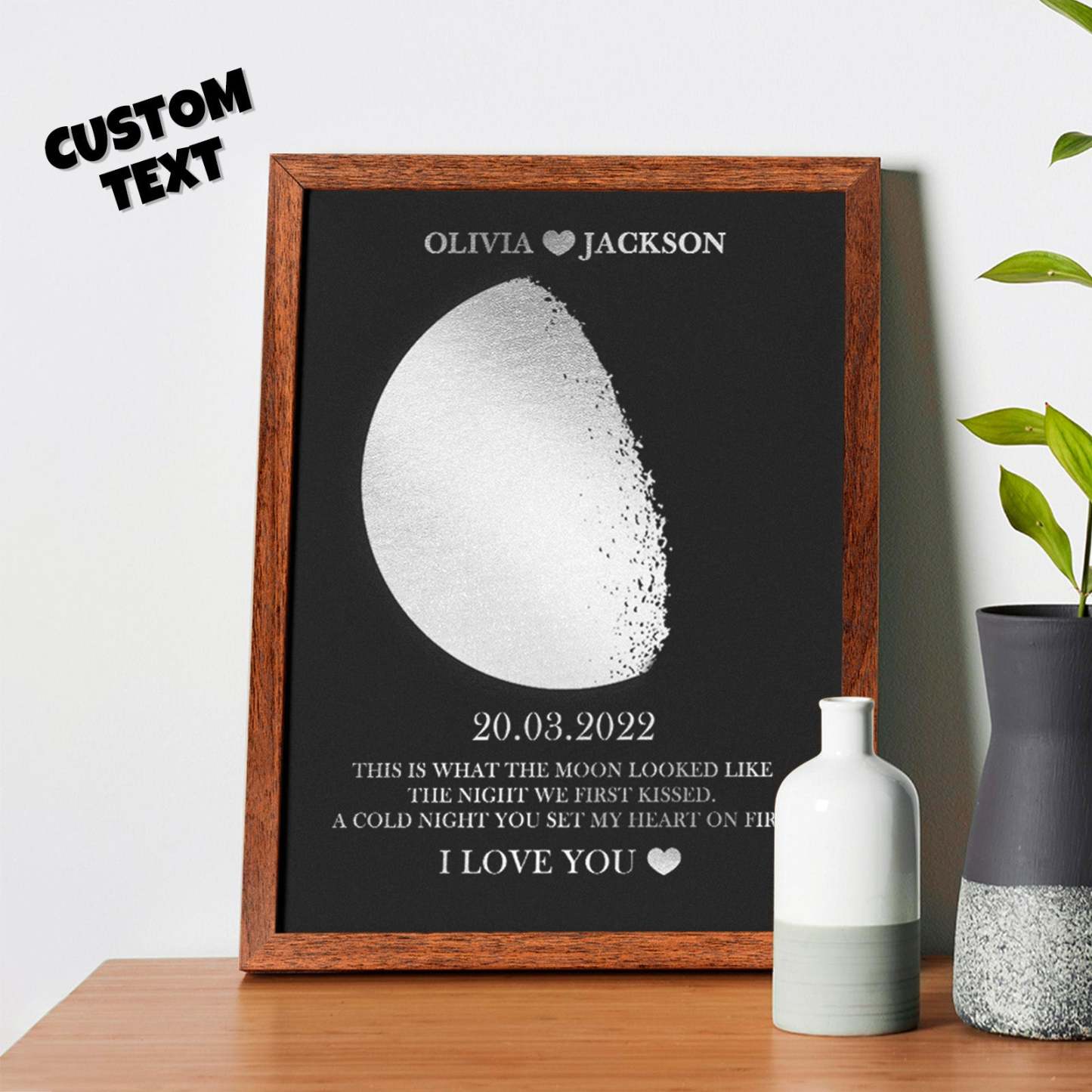 Cornice In Legno Con Stampa Personalizzata Delle Fasi Lunari, Cornice In Legno, Nome E Testo Personalizzati, Regalo Per La Famiglia - soufeelit