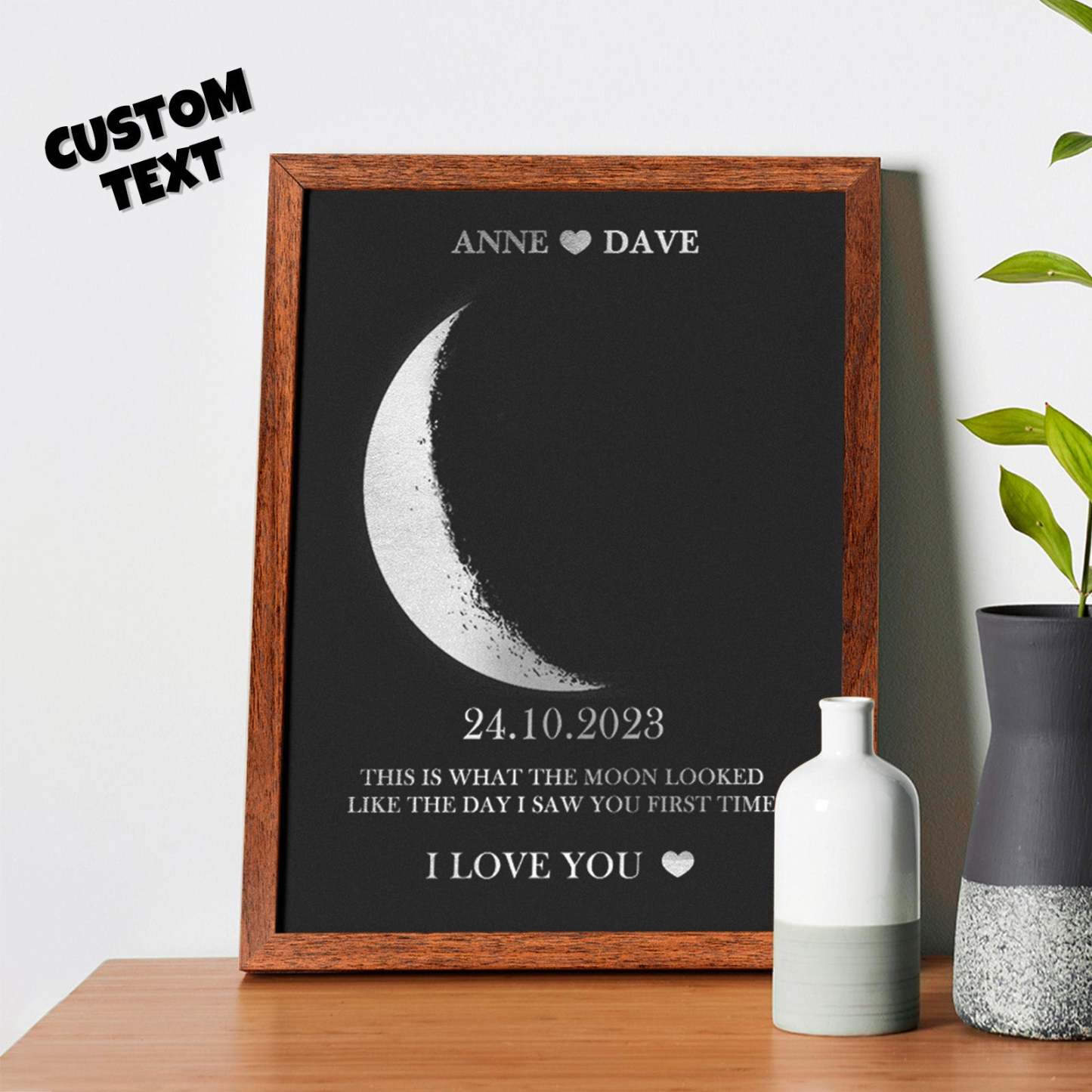 Cornice In Legno Con Stampa Personalizzata Delle Fasi Lunari, Cornice In Legno, Nome E Testo Personalizzati, Regalo Per La Famiglia - soufeelit