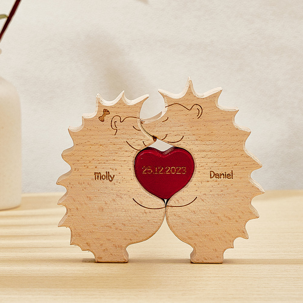 Puzzle Personalizzato Con Riccio In Legno. Nomi Personalizzati Della Famiglia Del Riccio. Puzzle Regali Per Decorazioni Per La Casa - soufeelit
