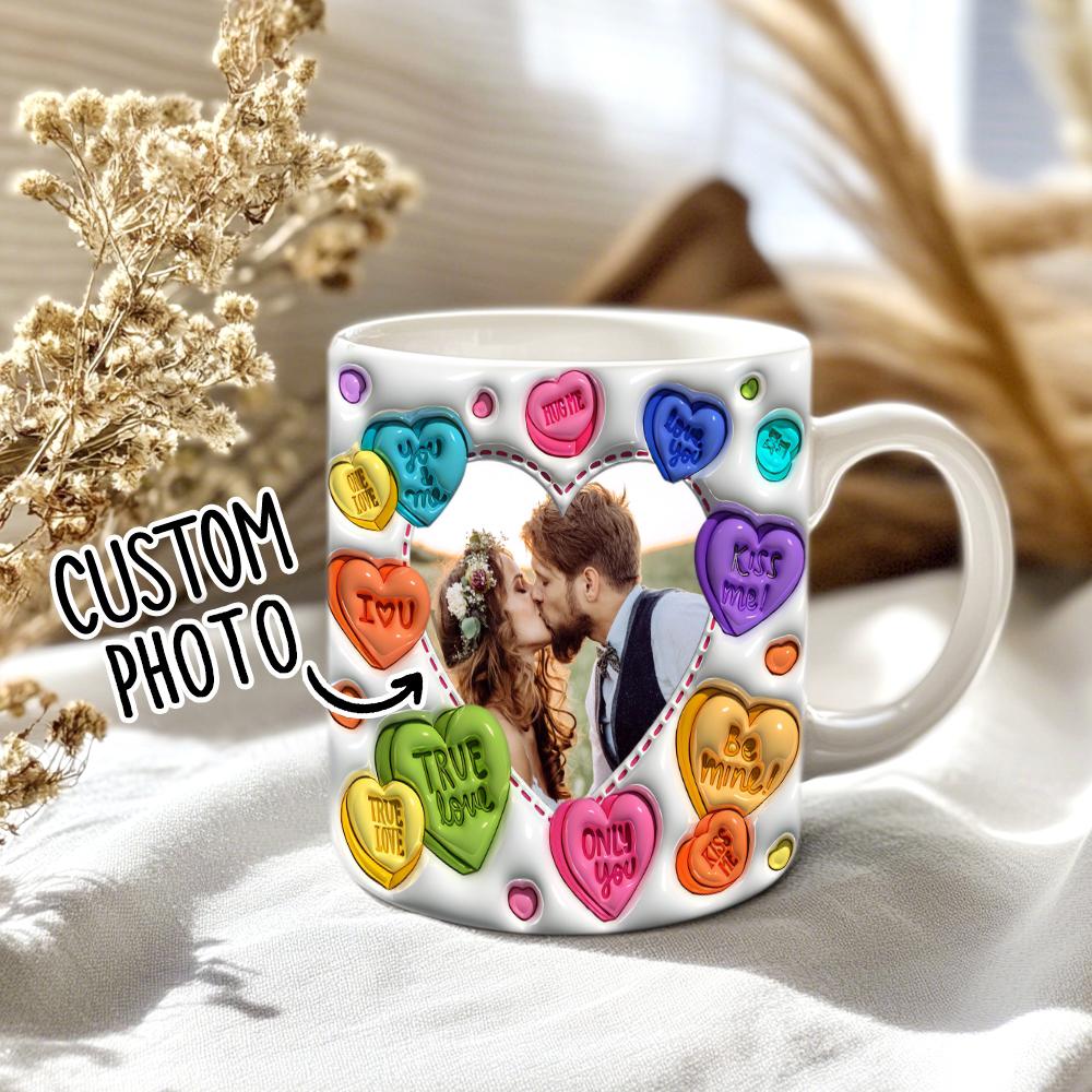 Foto Di Coppia Personalizzata Con Tazza Gonfiata 3d Con Motivo A Cuore, Regalo Per L'amante - soufeelit