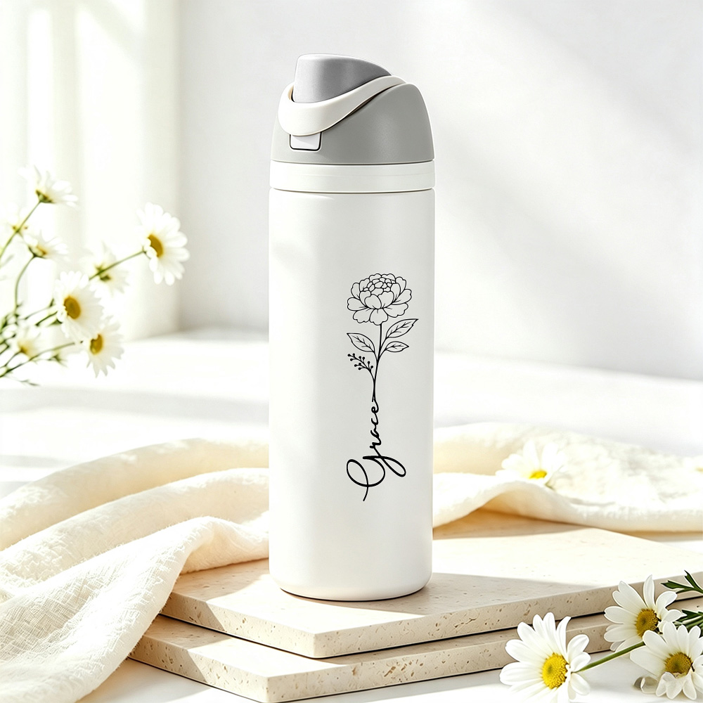 Bicchiere Con Fiore Di Nascita Personalizzato Con Nome – Tazza Da Viaggio Floreale Personalizzata, Regalo Per Proposta Di Damigella D'onore Per Lei - soufeelit