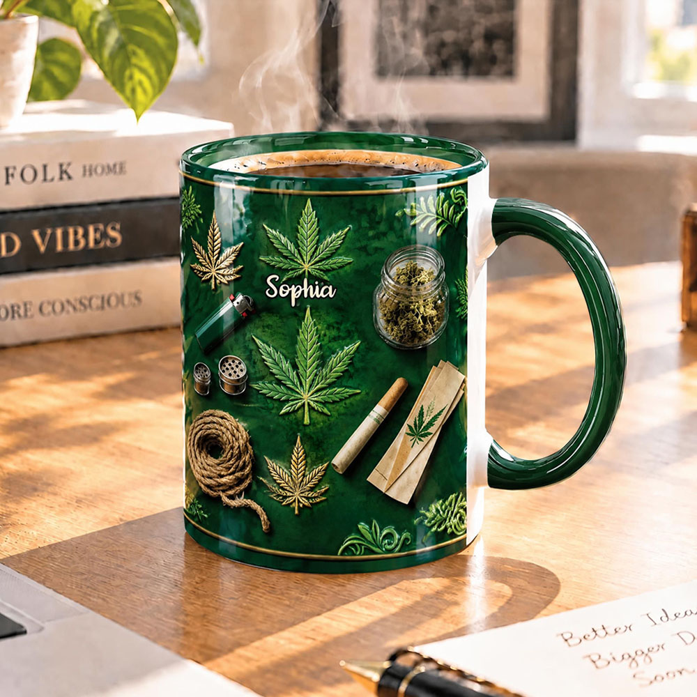 Foglia Magica Verde - Tazza Personalizzata Con Accenti Di Erba Foglia Magica Verde - Tazza Con Accenti Di Erba Tazze Personalizzate Marijuana Divertenti Tazze Da Caffè Alla Cannabis Regali Per Fumatori Di Erba - soufeelit