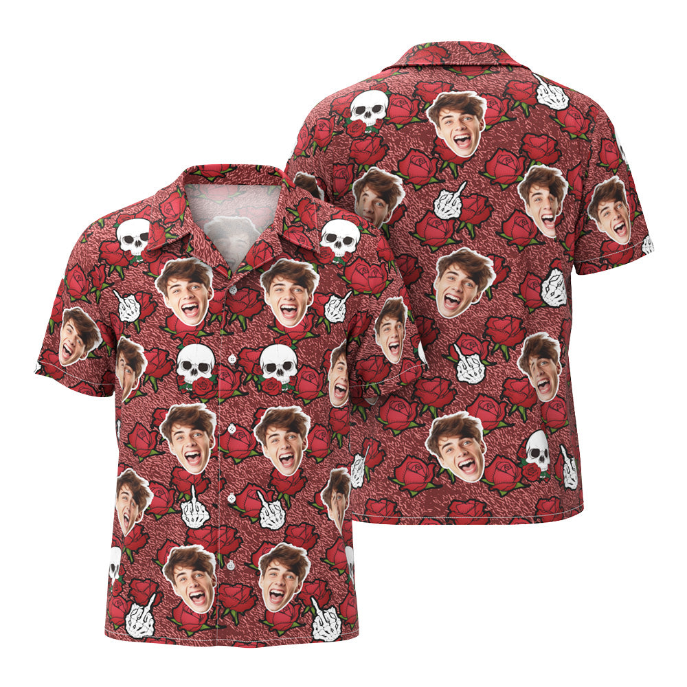 Camicia Hawaiana Personalizzata Con Faccia Buffa Camicia Fotografica Di Halloween Regalo Drammatico Di Halloween Rosa - soufeel