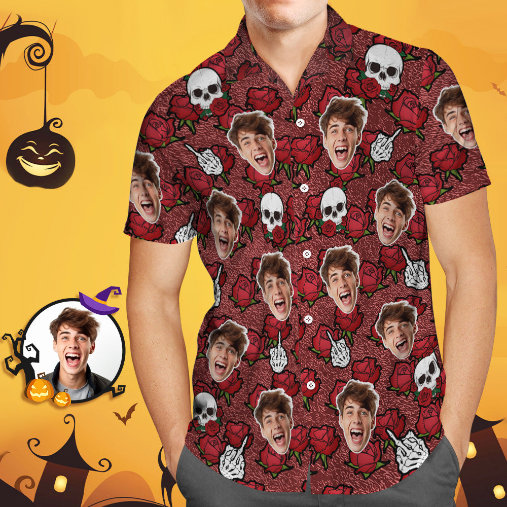 Camicia Hawaiana Personalizzata Con Faccia Buffa Camicia Fotografica Di Halloween Regalo Drammatico Di Halloween Rosa - soufeel