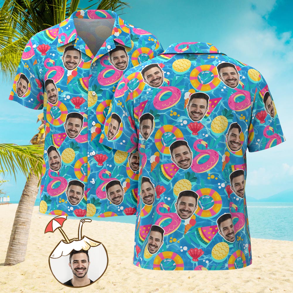 Camicia Da Uomo Personalizzata Con Stampa Integrale Del Volto Camicia Hawaiana Pool-floaties - soufeel