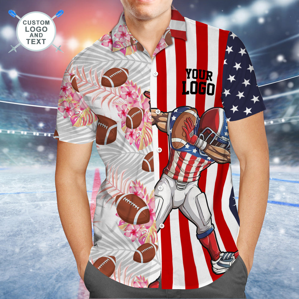 Logo Personalizzato E Testo Camicia Hawaiana Camicia Da Uomo Con Stampa Integrale Aloha Shirt - Partita Di Football Americano