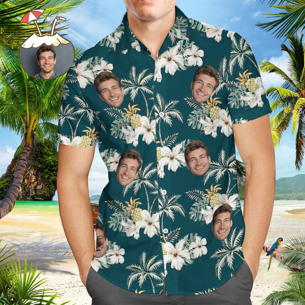 Camicia Hawaiana Vintage Funky Con Foto Personalizzata, Casual, Abbottonata, Manica Corta, Unisex