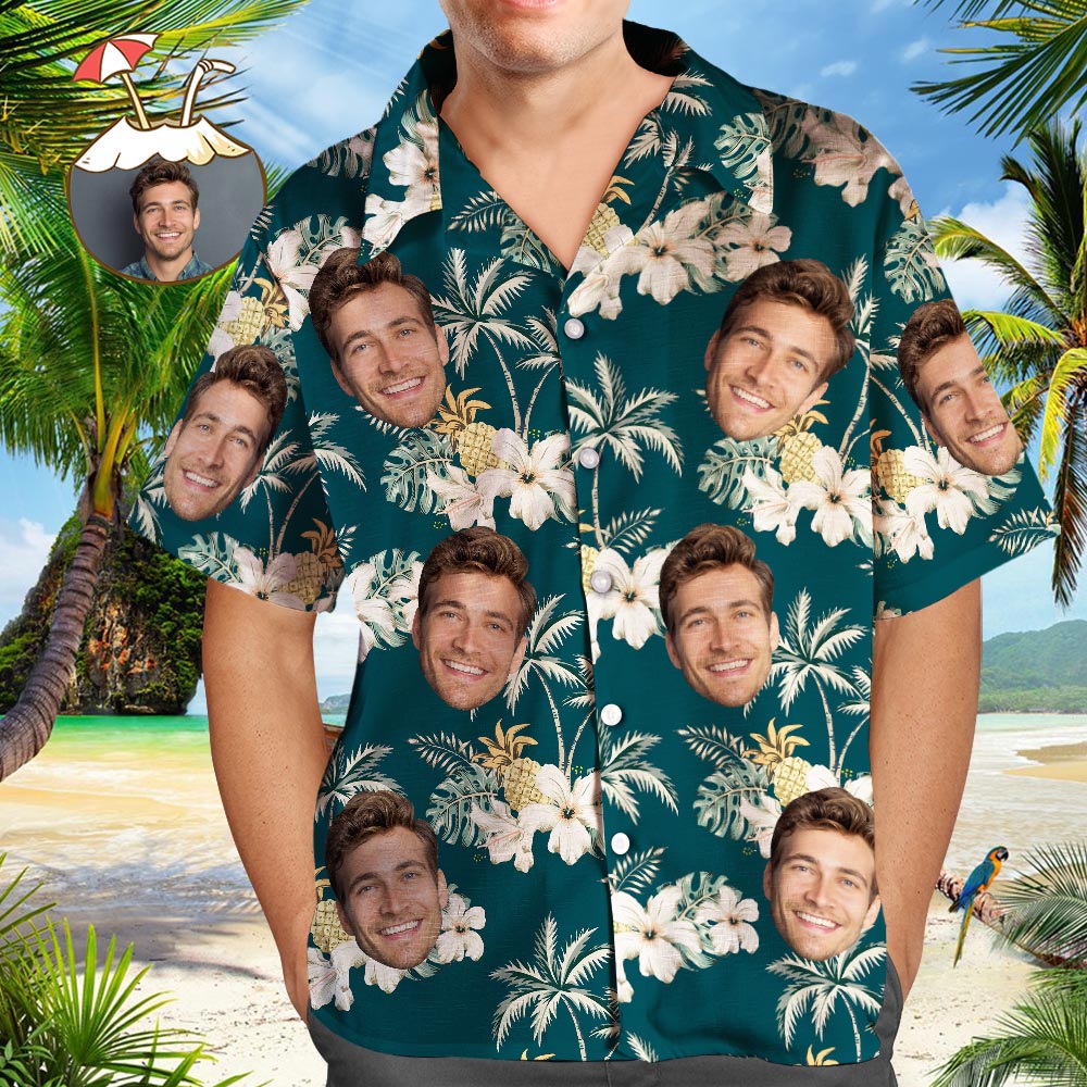 Camicia Hawaiana Vintage Funky Con Foto Personalizzata, Casual, Abbottonata, Manica Corta, Unisex