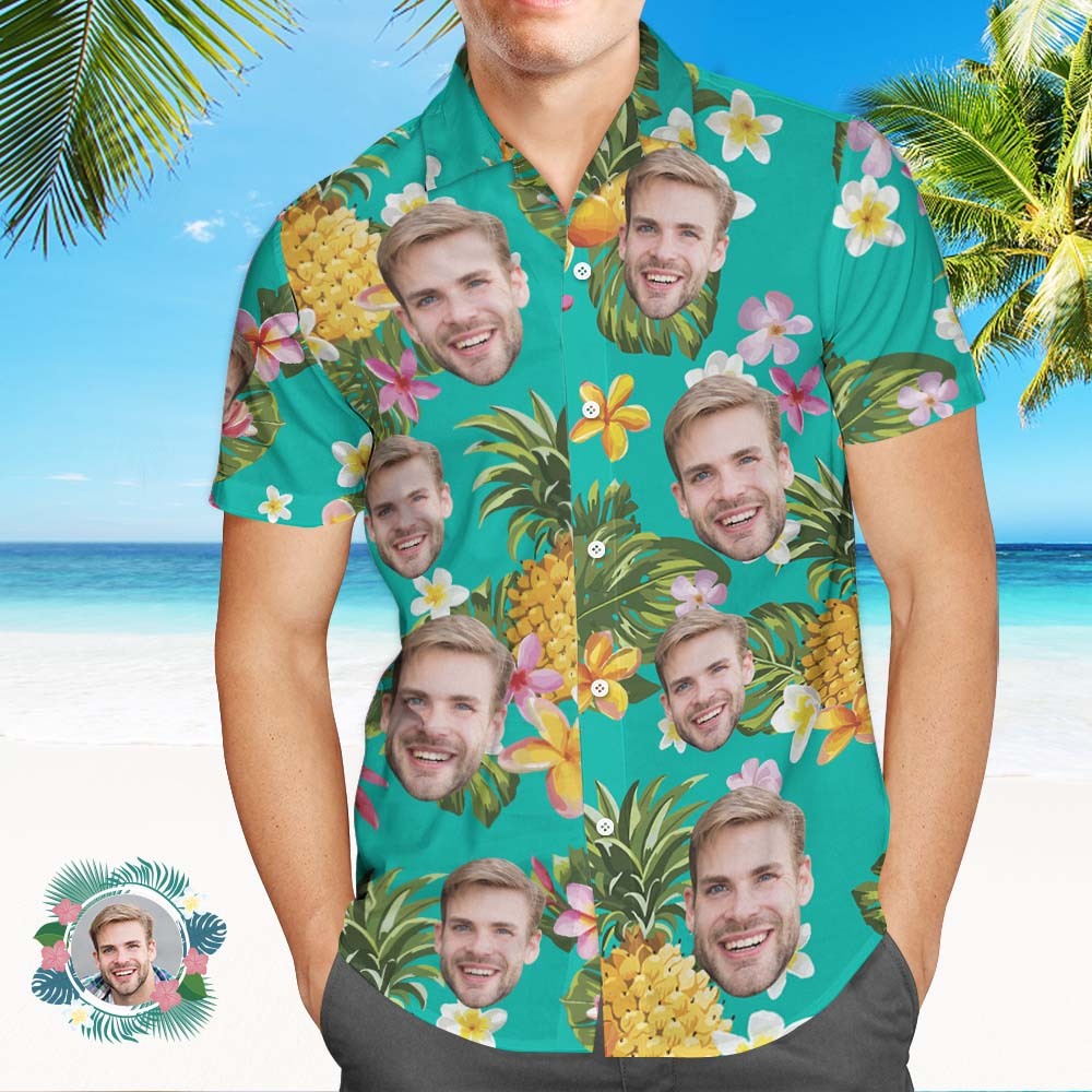Camicia Hawaiana Con Stampa Integrale Del Volto Personalizzato Camicie Con Ananas Regalo Per Lui - soufeel