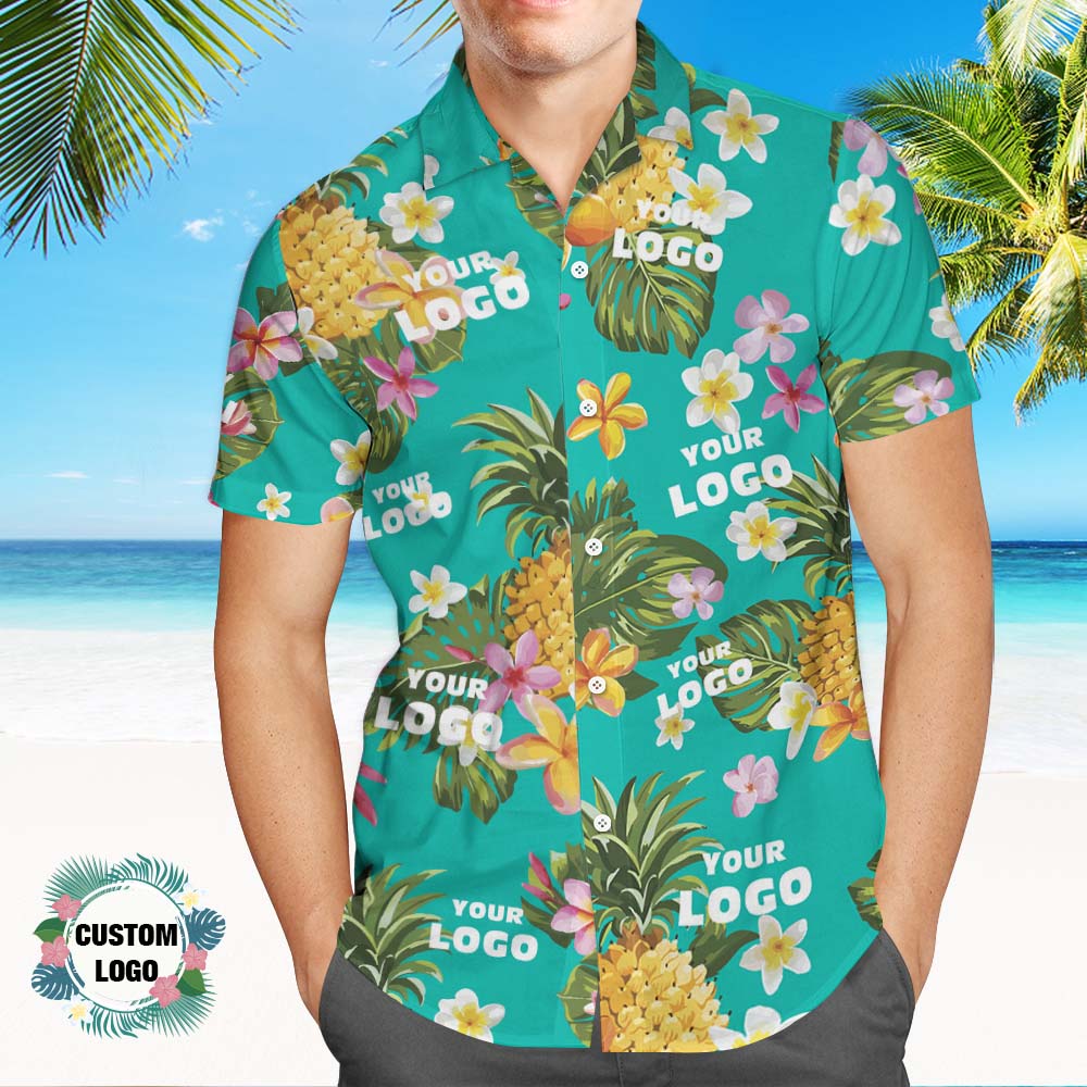 Camicia Hawaiana Con Stampa All-over Con Logo Personalizzato, Camicie Con Ananas, Regalo Per Lui