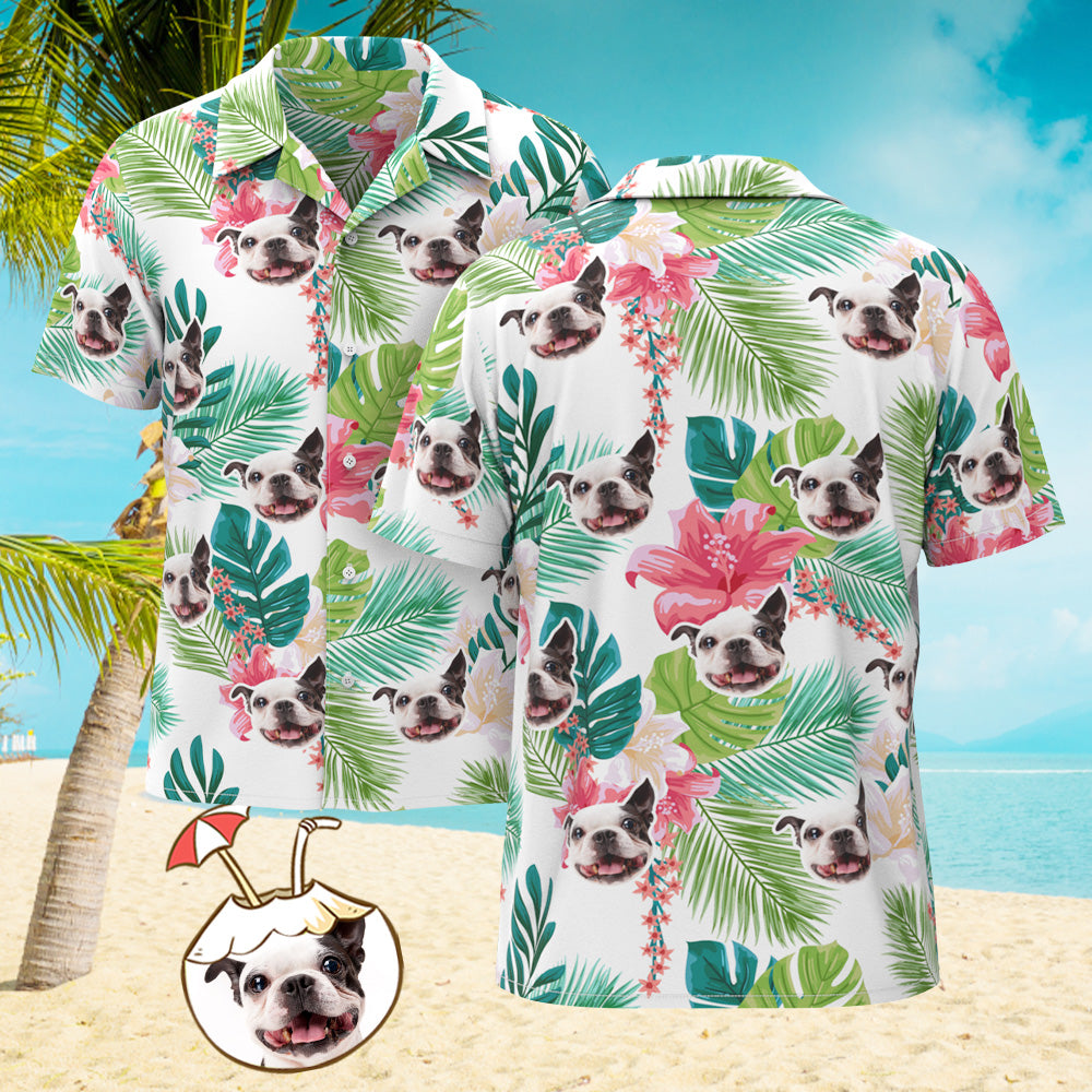 Camicia Hawaiana Con Stampa Integrale Del Volto Personalizzato Camicia Con Foglie E Faccia Di Animale Domestico Divertente - soufeel