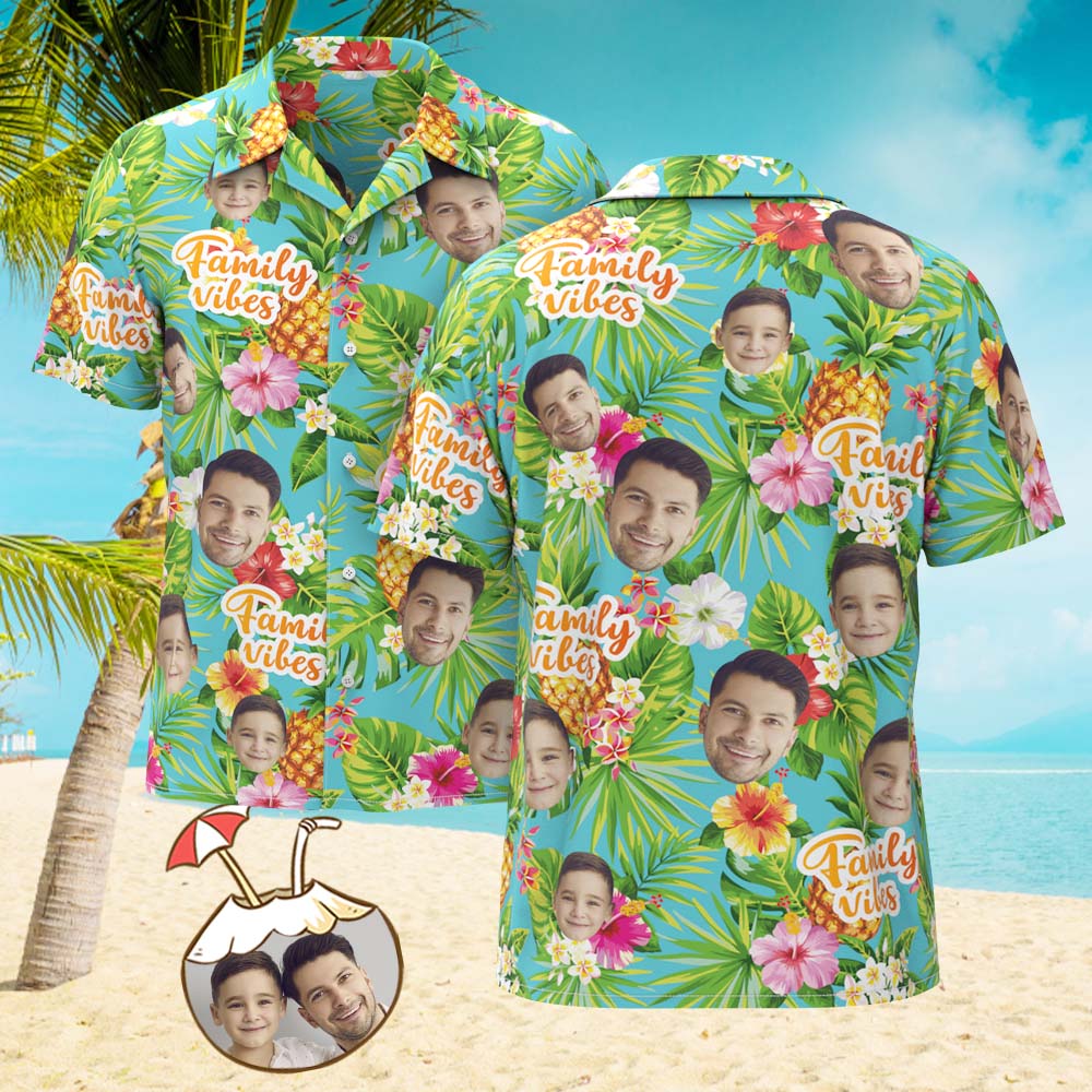 Camicia Hawaiana Con Stampa Integrale Del Volto Personalizzato Camicia Con Foto Di Vibrazioni Della Famiglia - soufeel