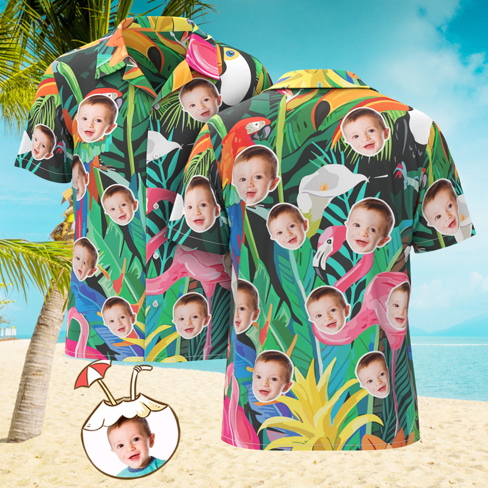 Camicia Hawaiana Con Stampa Integrale Del Volto Personalizzato Camicia Hawaiana Con Fiori Di Fenicottero - soufeel